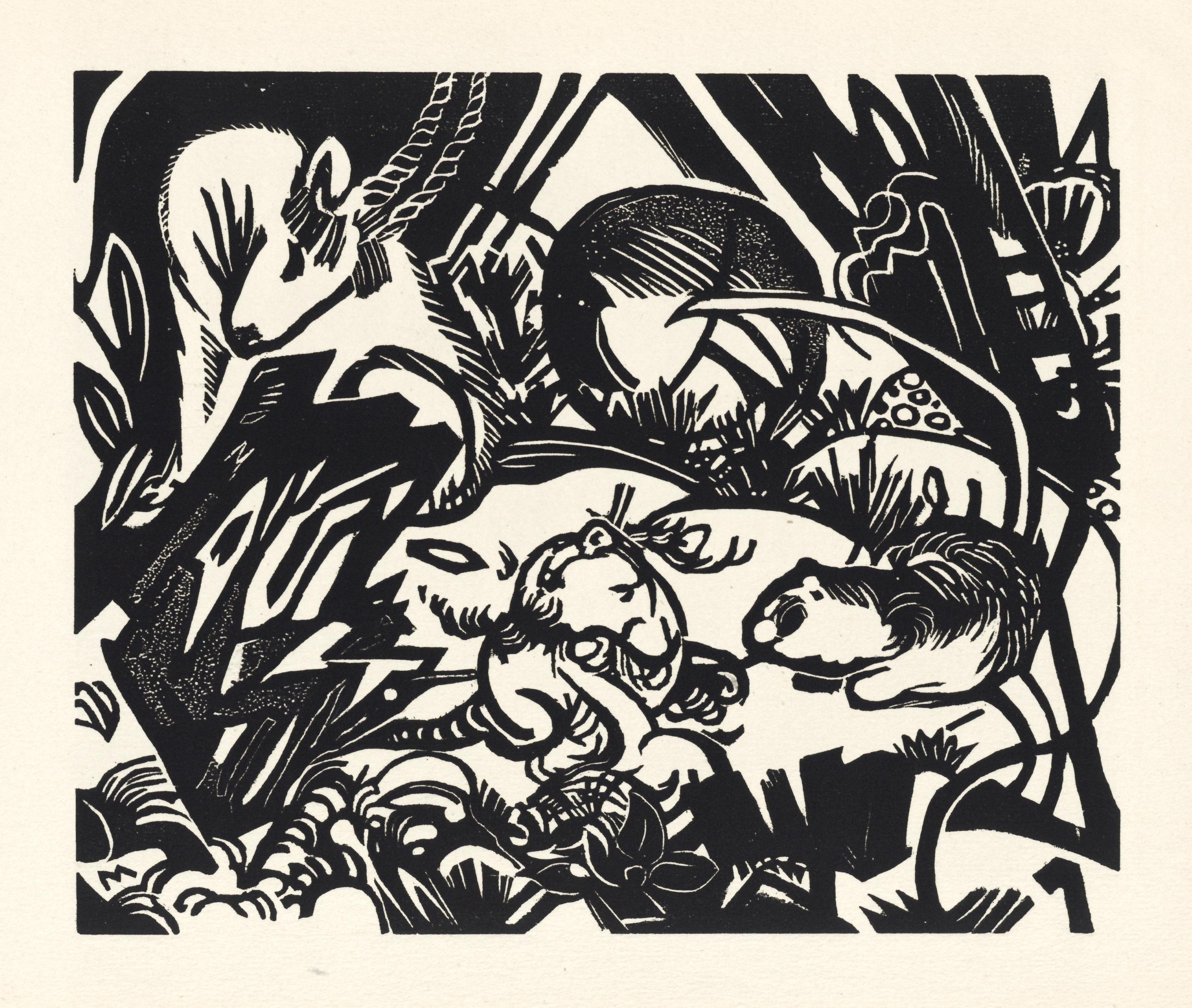 Franz Marc Animal Print - "Aus der Tierlegende" original woodcut