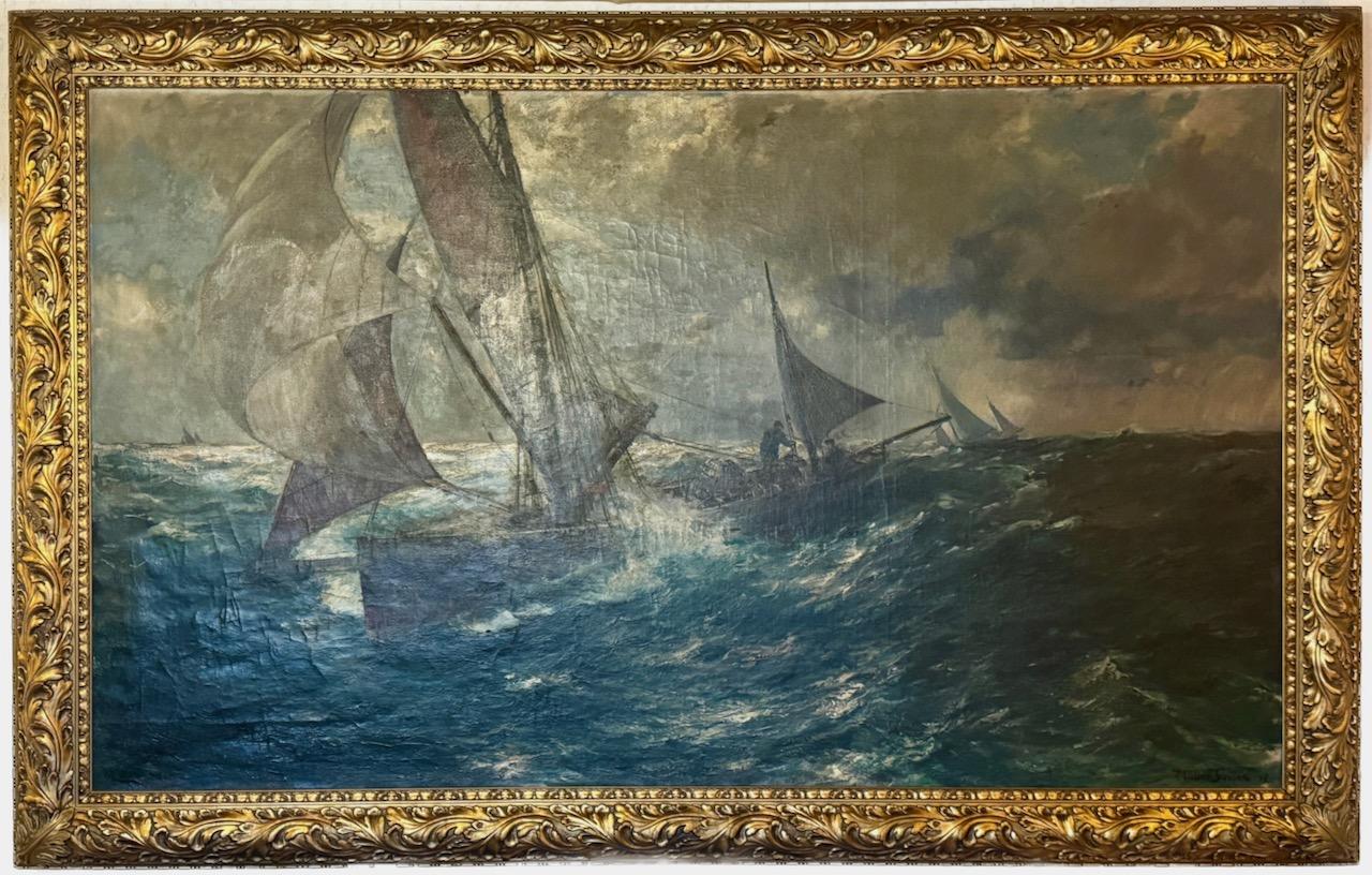 Franz Müller-Gossen - Segelschiffe in rauer See, 1908, Seestück, Marine im Angebot 1