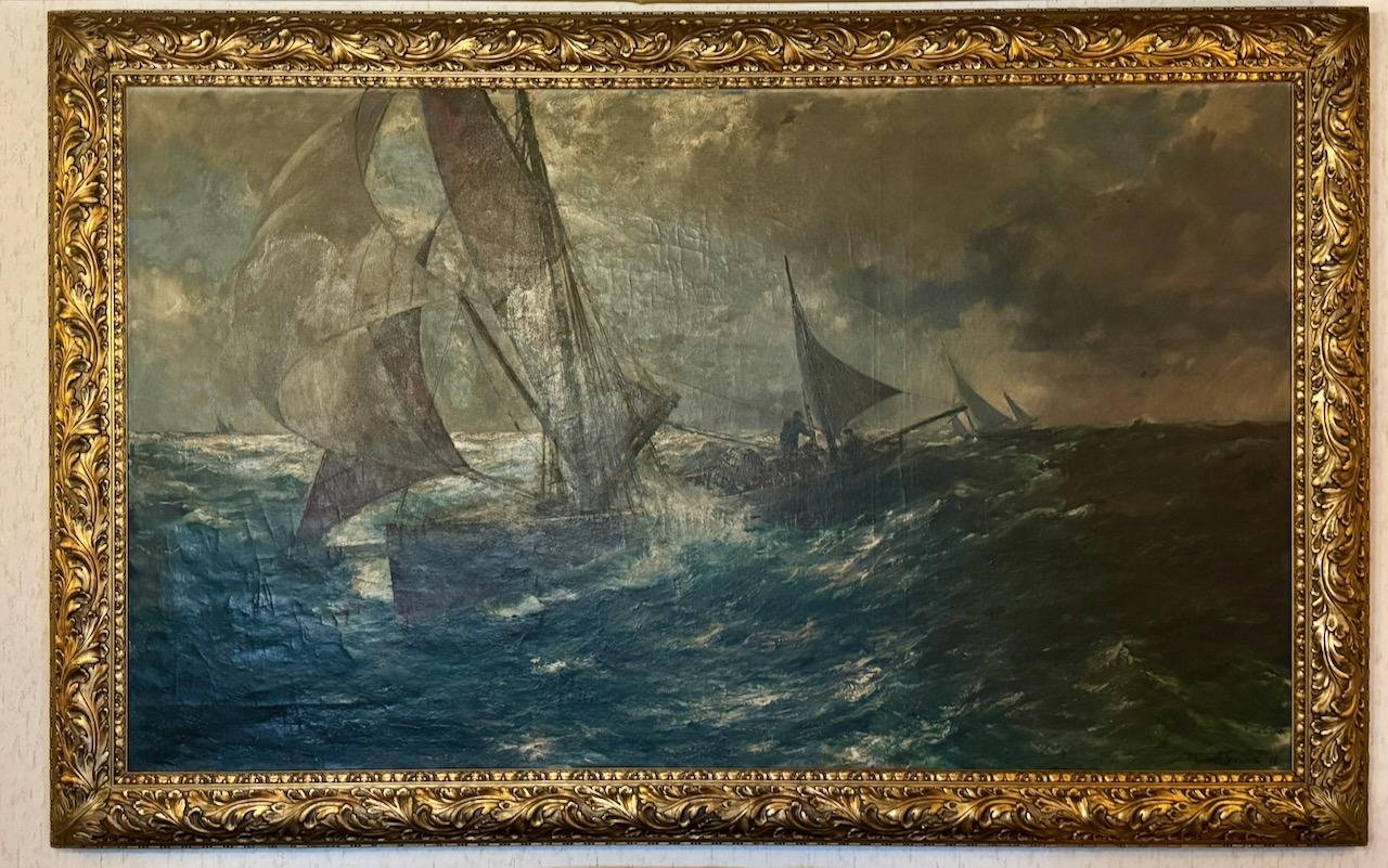 Franz Müller-Gossen - Segelschiffe in rauer See, 1908, Seestück, Marine im Angebot 2