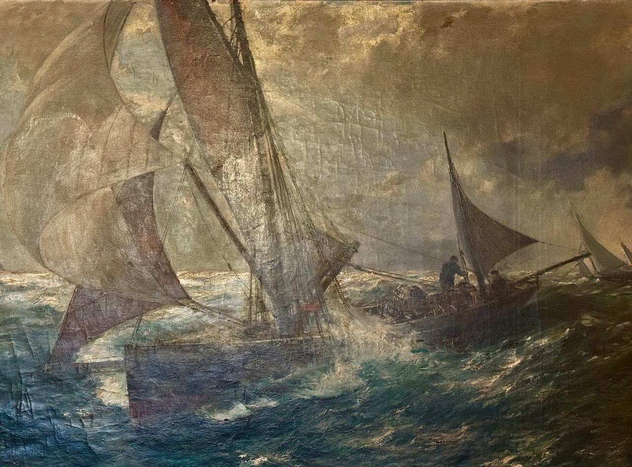 Franz Müller-Gossen - Segelschiffe in rauer See, 1908, Seestück, Marine im Angebot 3