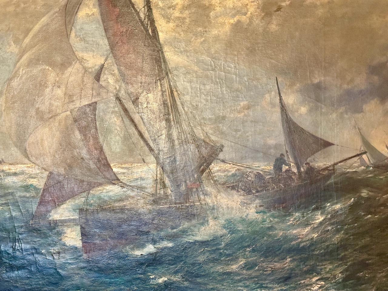 Franz Müller-Gossen - Segelschiffe in rauer See, 1908, Seestück, Marine im Angebot 4