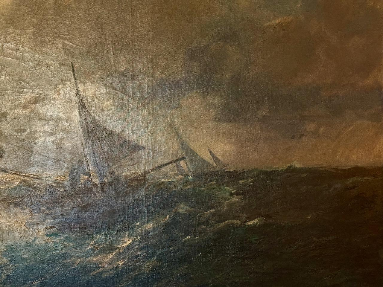 Franz Müller-Gossen - Segelschiffe in rauer See, 1908, Seestück, Marine im Angebot 5