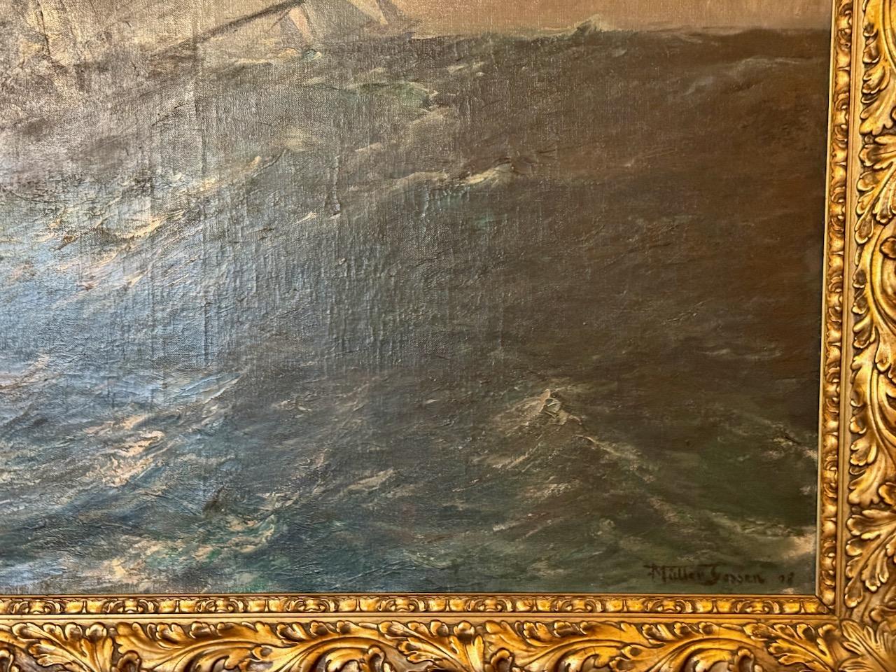 Franz Müller-Gossen - Segelschiffe in rauer See, 1908, Seestück, Marine im Angebot 6