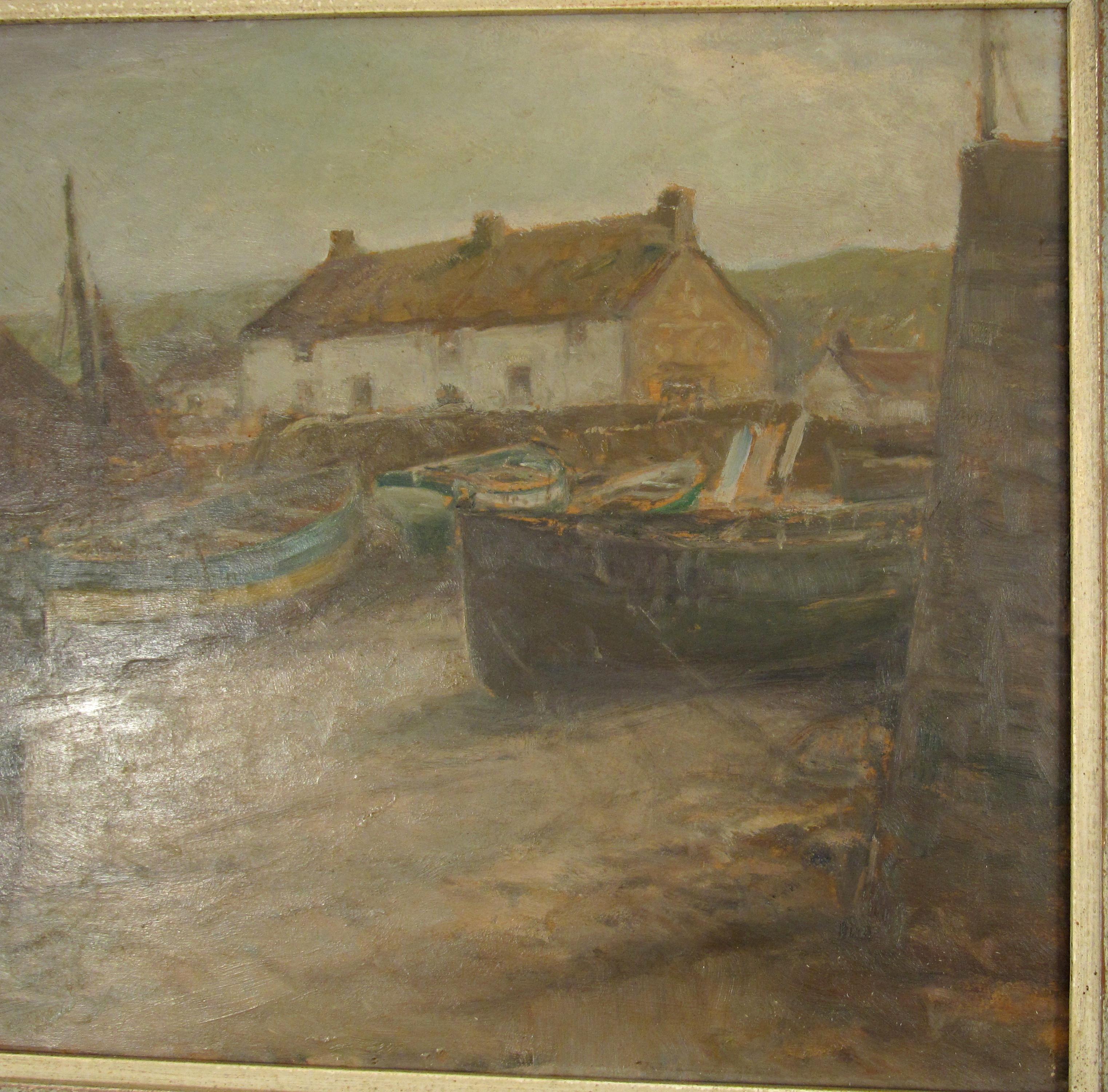 Franz Müller Gossen (German 1871-1946) - Sennen Cove in Cornwall, England - Brown Landscape Painting by Franz Müller-Gossen