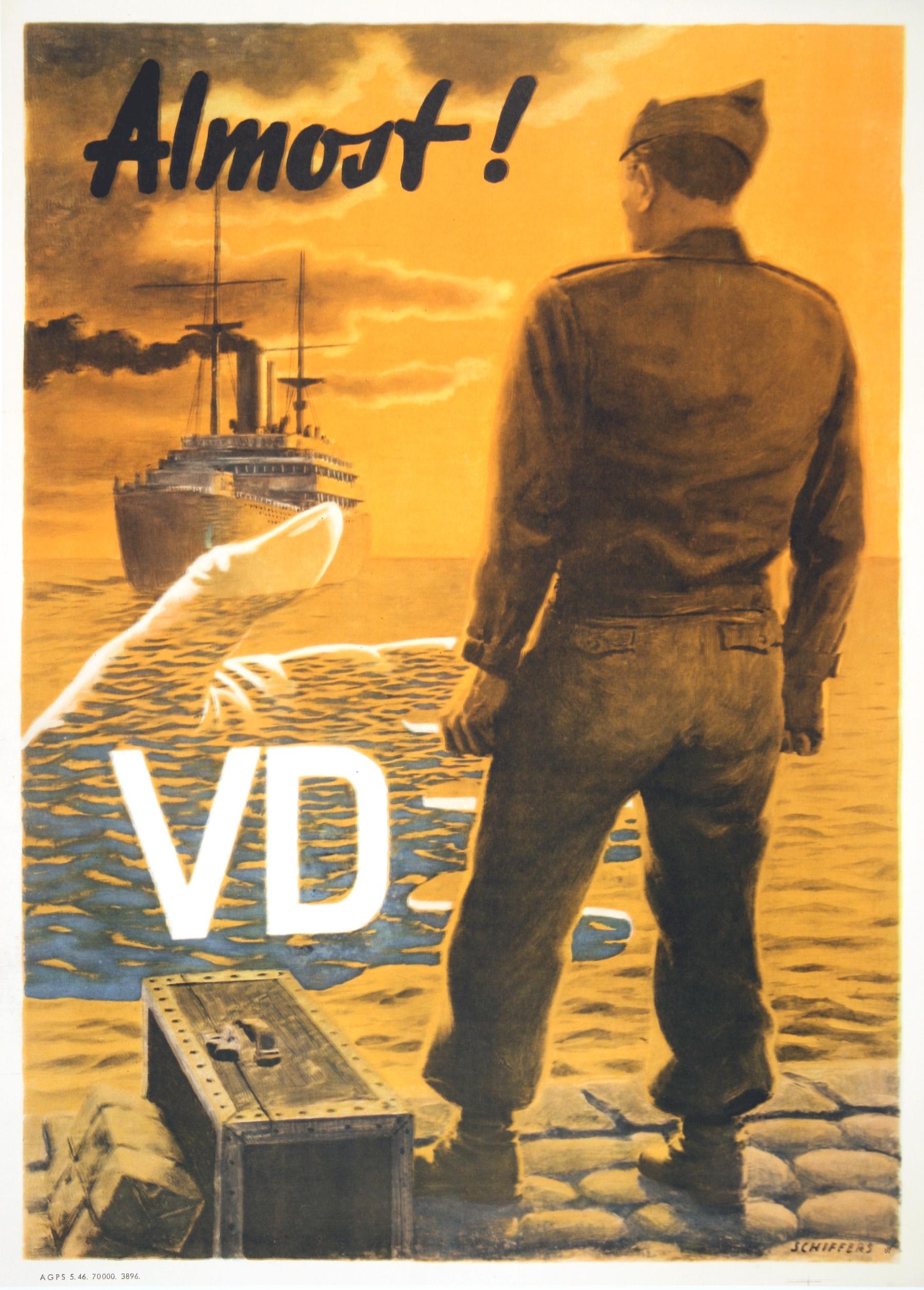 Affiche originale américaine de la Seconde Guerre mondiale par Schiffers - VD Almost - Print de Franz O. Schiffers