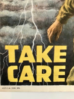 Original Vintage Color Cartel de Propaganda de la 2ª Guerra Mundial CUIDADO Litografía offset