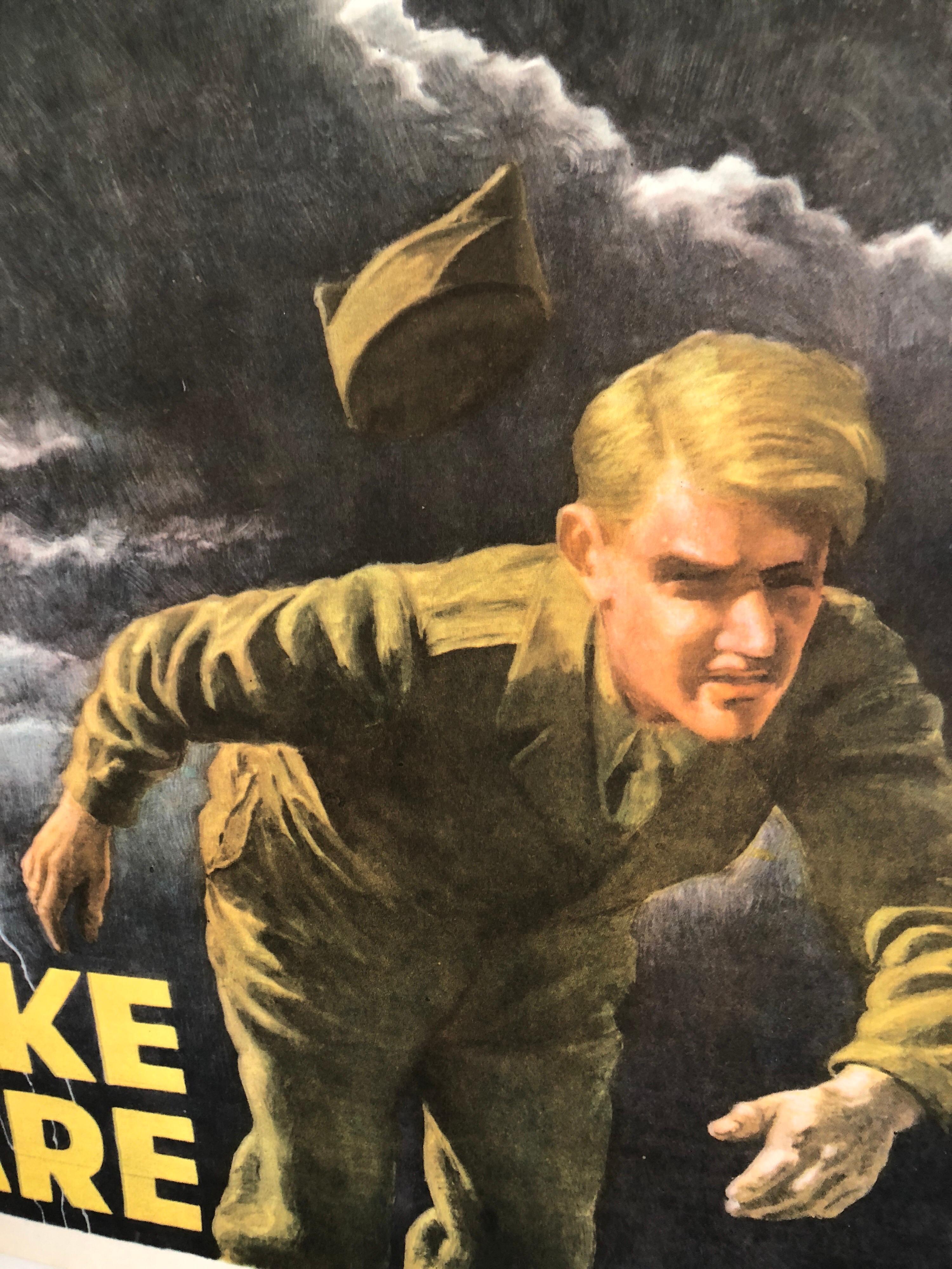 Original Vintage Color World War 2 Propaganda-Poster, „TakE CARE“, Offset-Lithographie, Vintage (Amerikanischer Realismus), Print, von Franz Oswald Schiffers