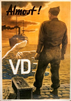 Original Vintage Color World War II Propaganda Poster "Almost" Offset Lithograph