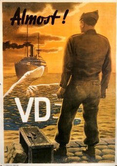 Original Vintage Color World War II Propaganda Poster "Almost" Offset Lithograph