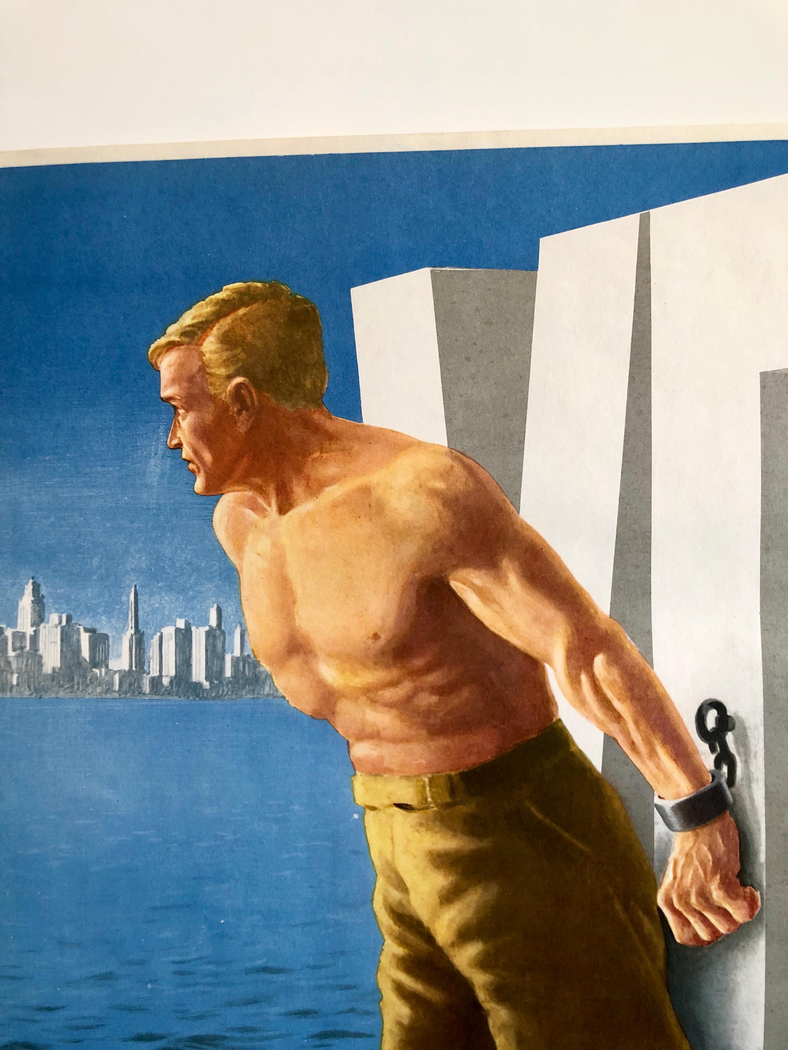 Original Vintage Color World War II Propaganda Poster Delayed! Offset Lithograph - American Realist Print by Franz Oswald Schiffers