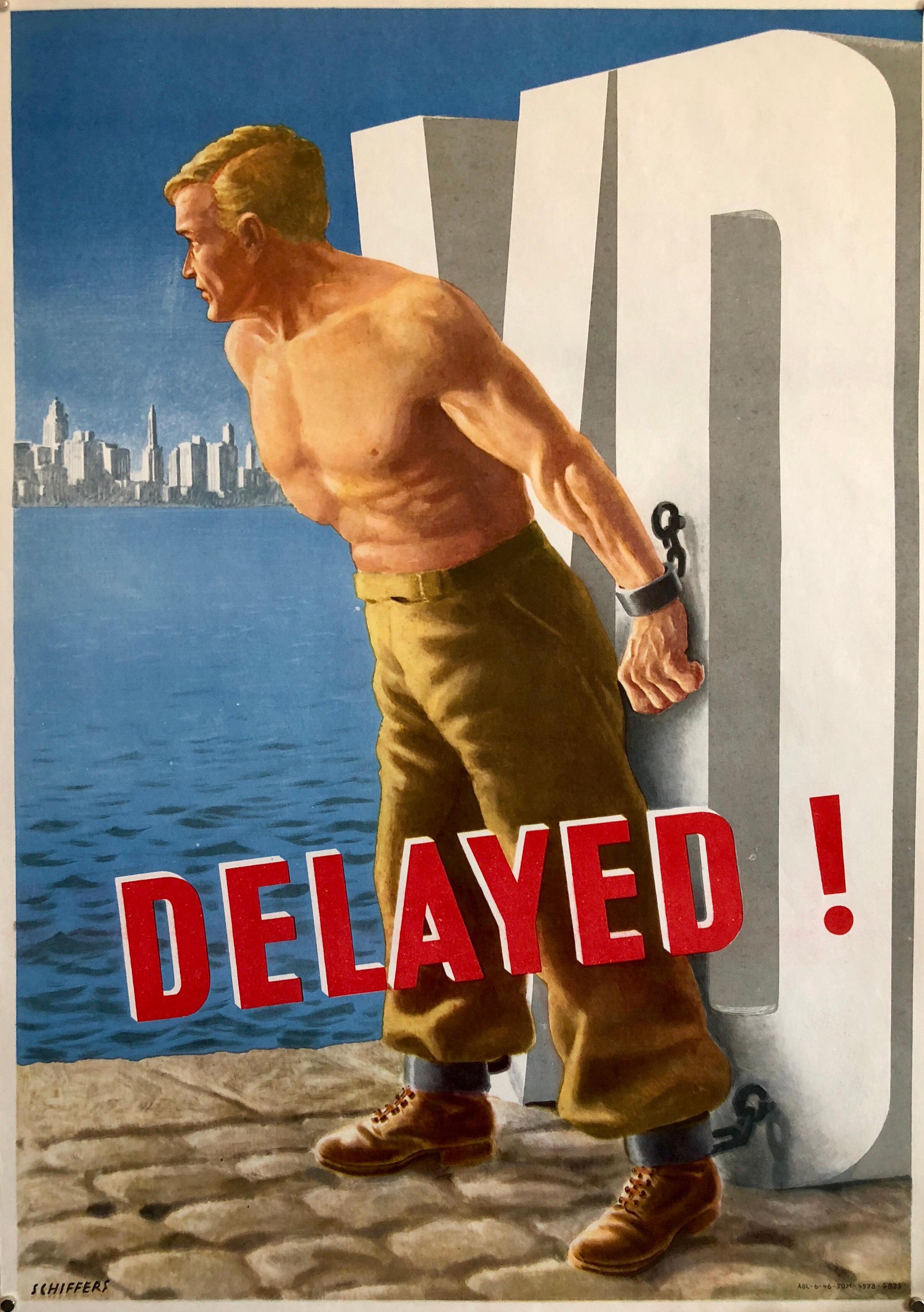 Original Vintage Color World War II Propaganda-Poster, Delayed!, Vintage Offset-Lithographie