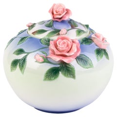 Vintage Signed Franz Porcelain Relief Roses Ball Vase Designed by May Wei Xuei-Mei 