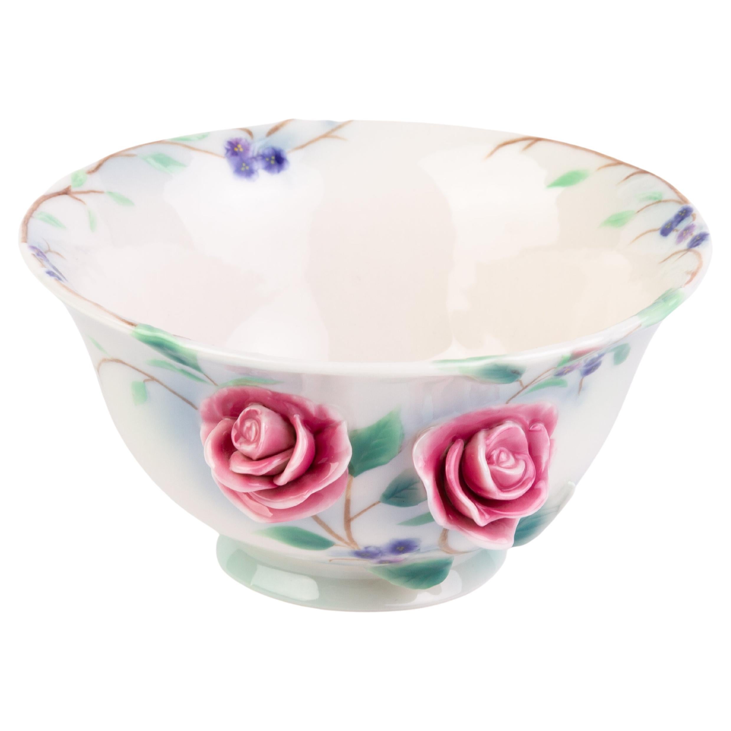 Franz Porcelain Relief Roses Bowl for Royal Doulton For Sale