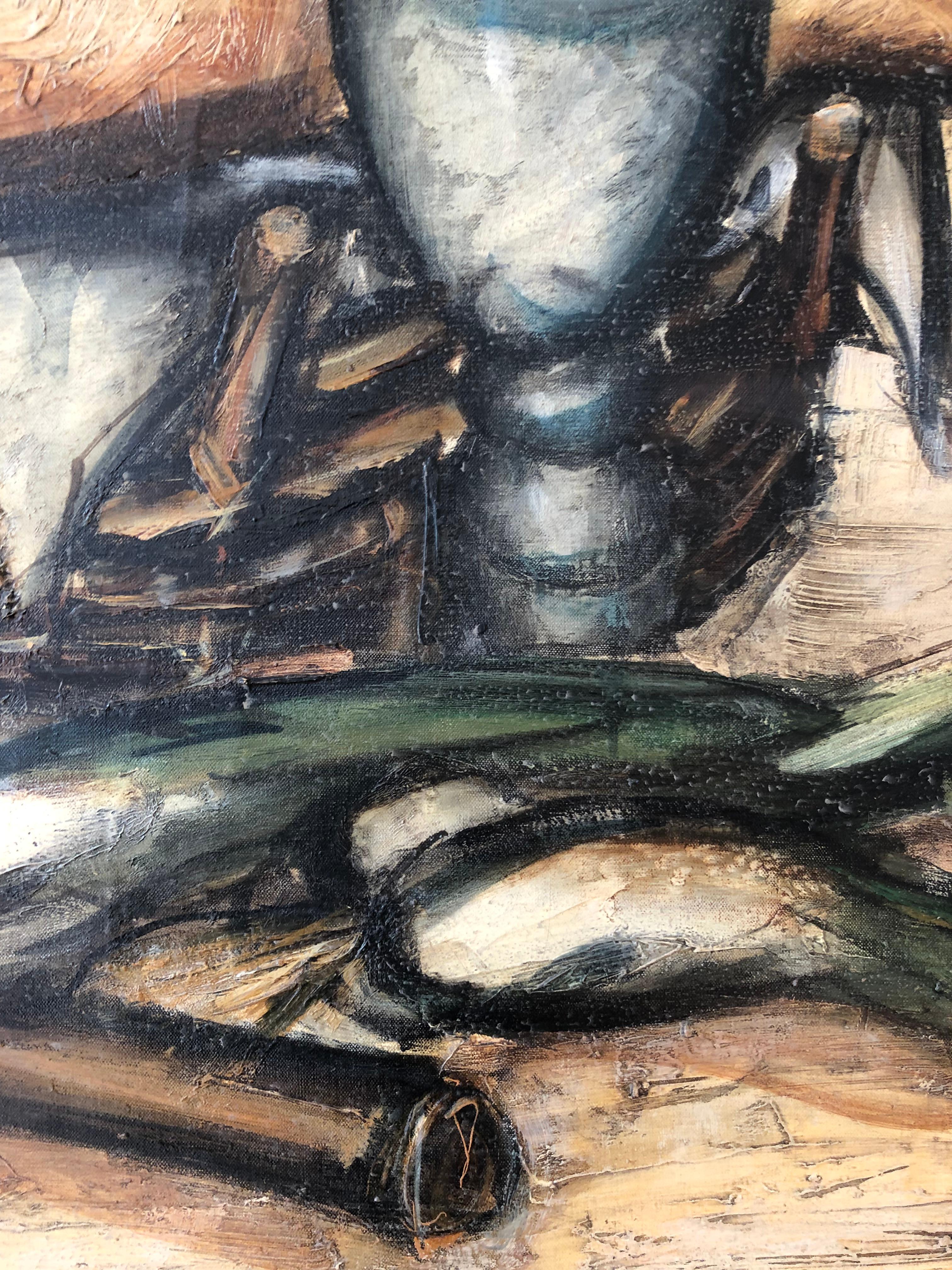 Linterna y pan - Still-Life Painting Marrón de Franz Priking