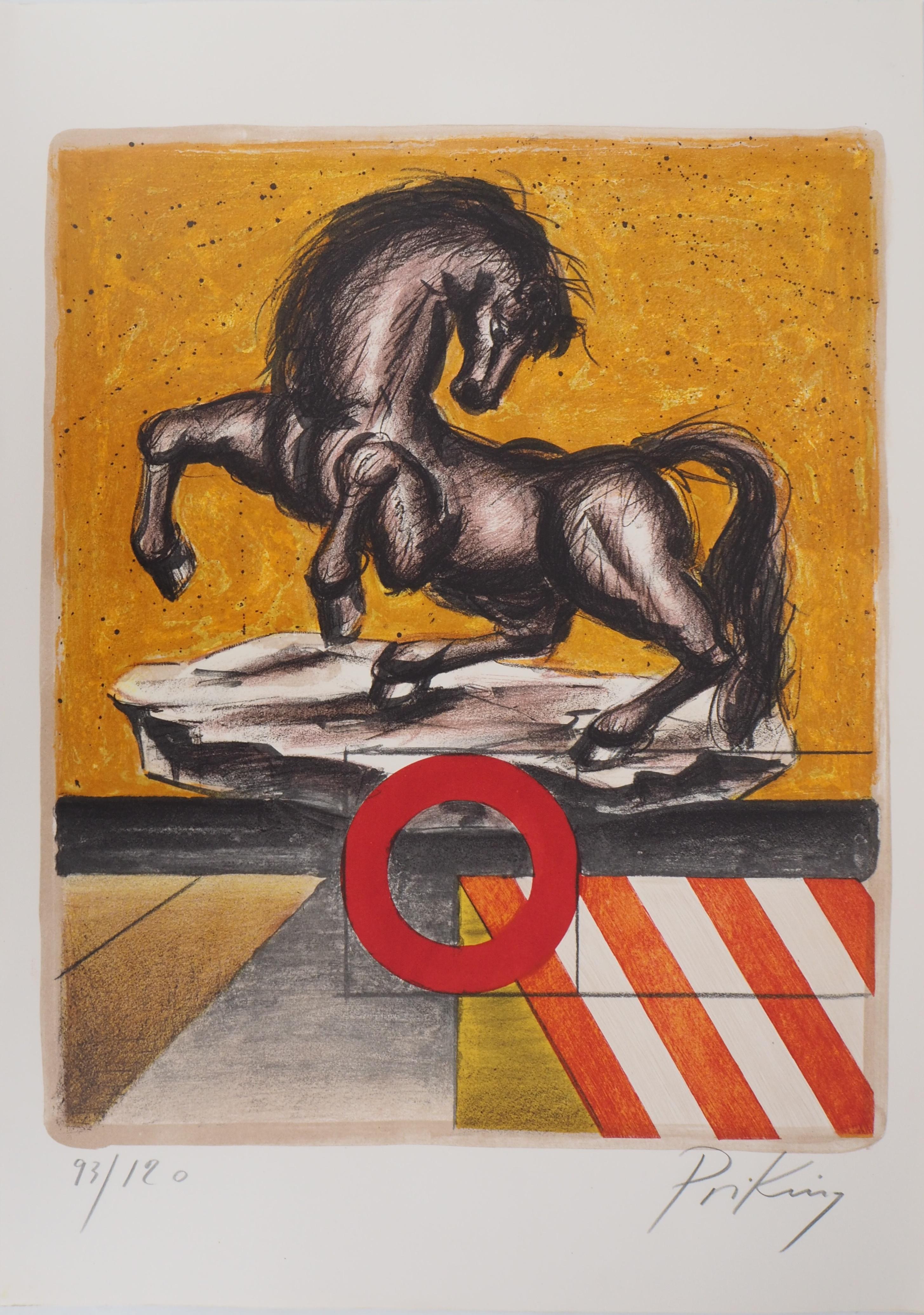 Landscape Print di Franz Priking - Cavallo Fantastico (Dopo la Tempesta) - Litografia originale firmata dalle mani