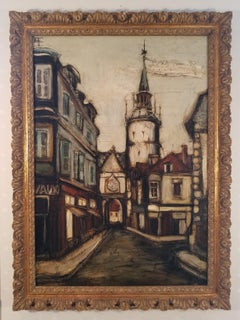 "Cityscape in France, " Franz Priking, Large Vertical Modern French Town Scene