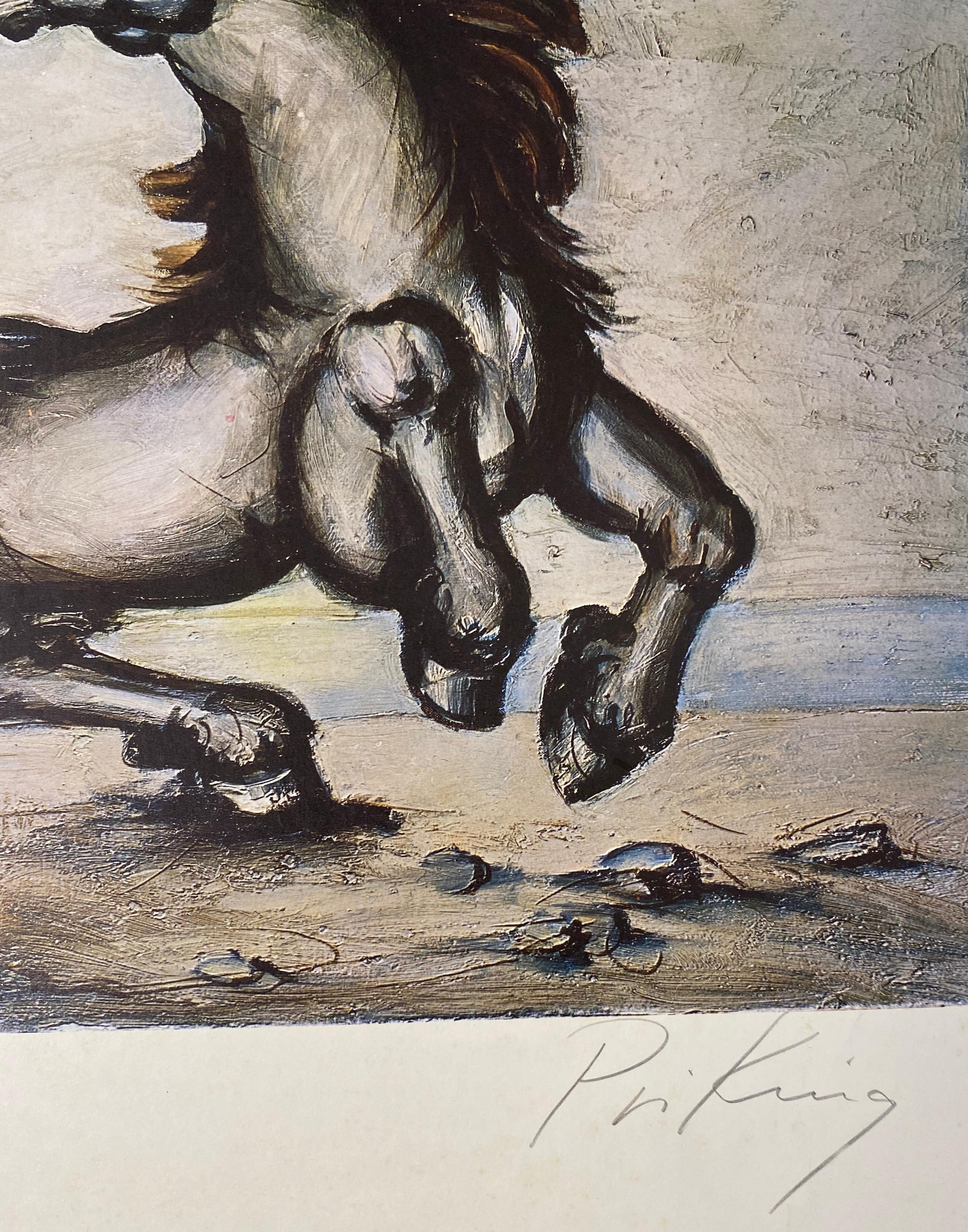 Mid-Century Modern Franz Priking Fantastic Horse Lithograph, Hand Signed For Sale