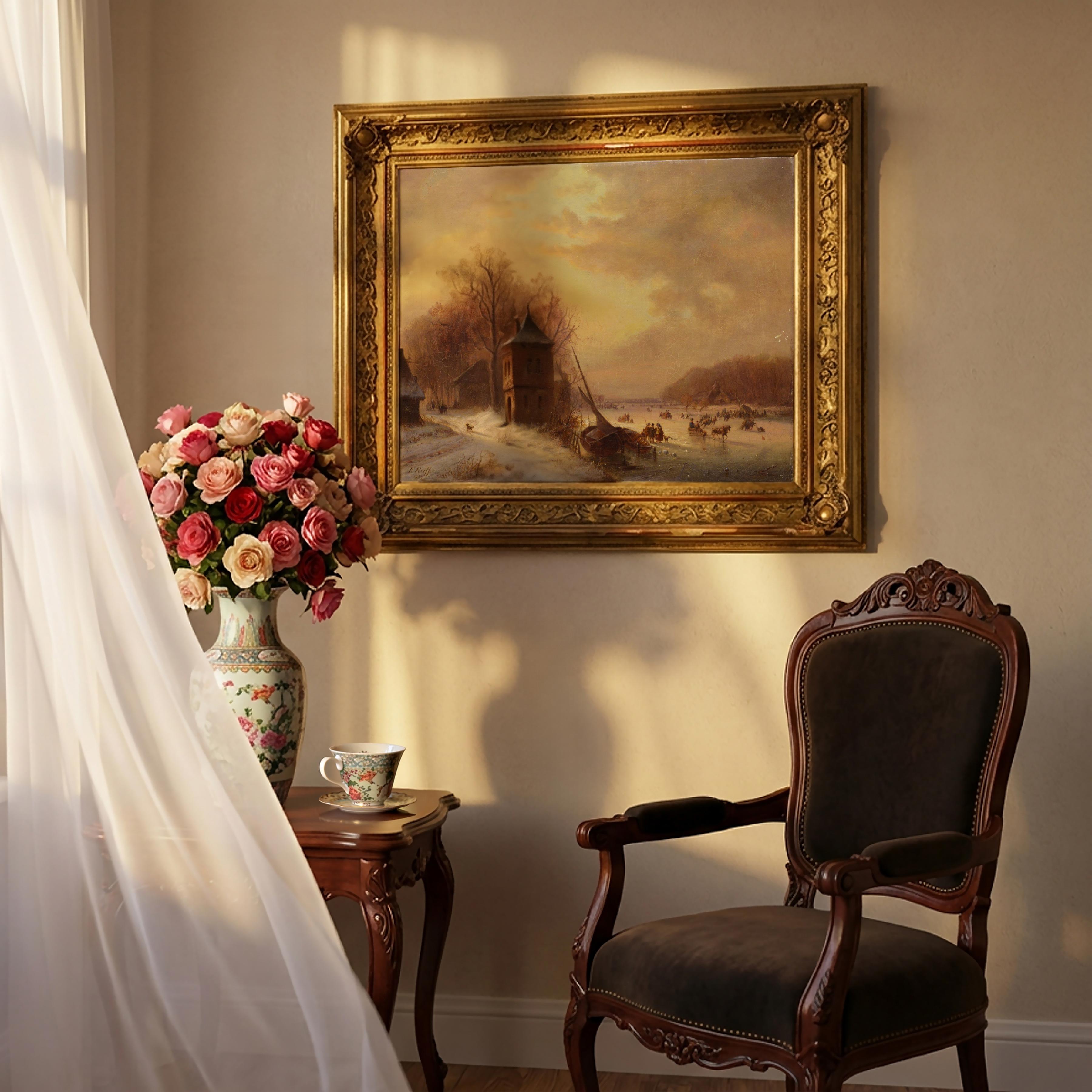 1859 Deutsch Ölgemälde holländischen Stil gefrorenen See Winter-Szene signiert gerahmt im Angebot 8