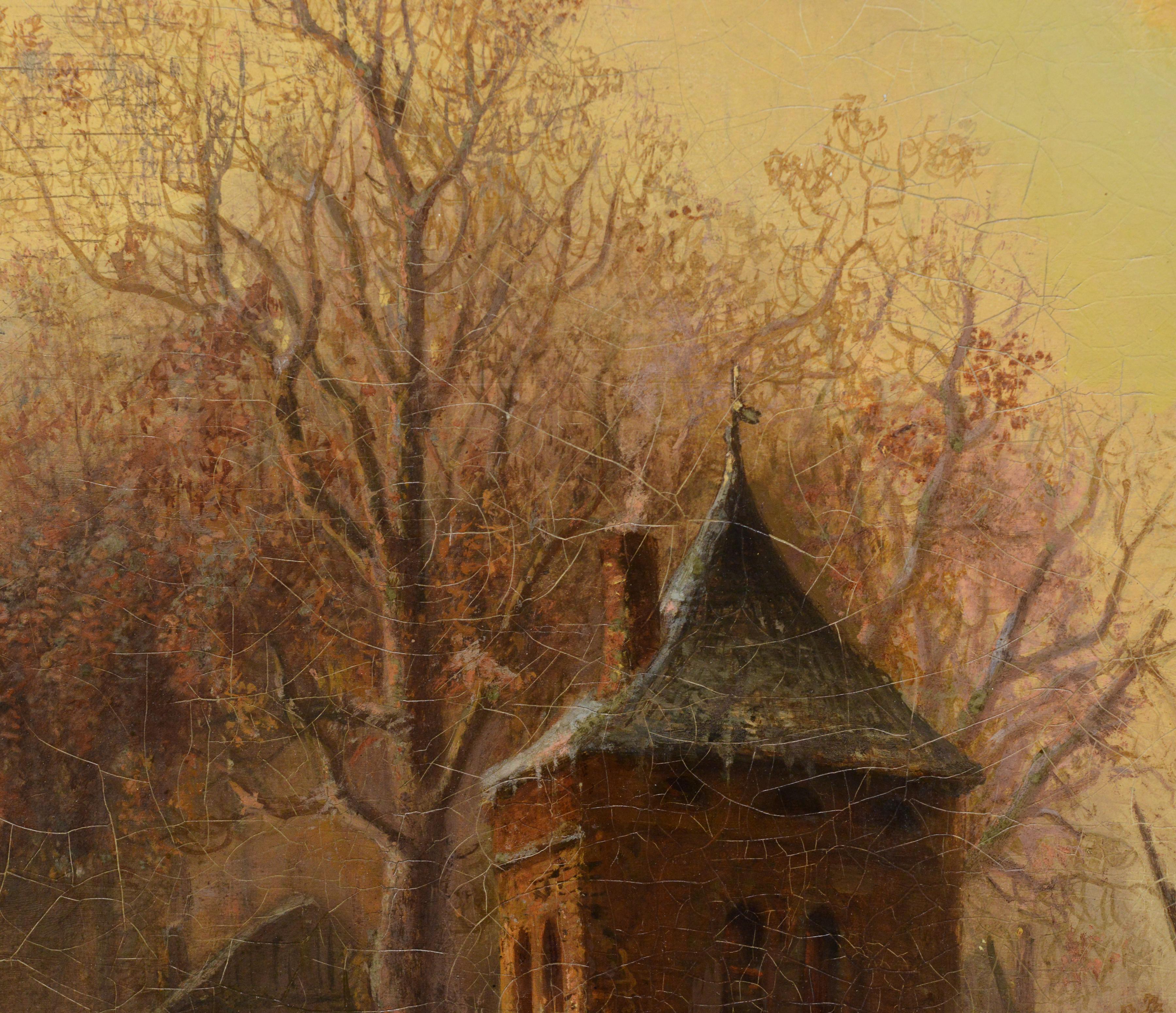 1859 Deutsch Ölgemälde holländischen Stil gefrorenen See Winter-Szene signiert gerahmt im Angebot 3