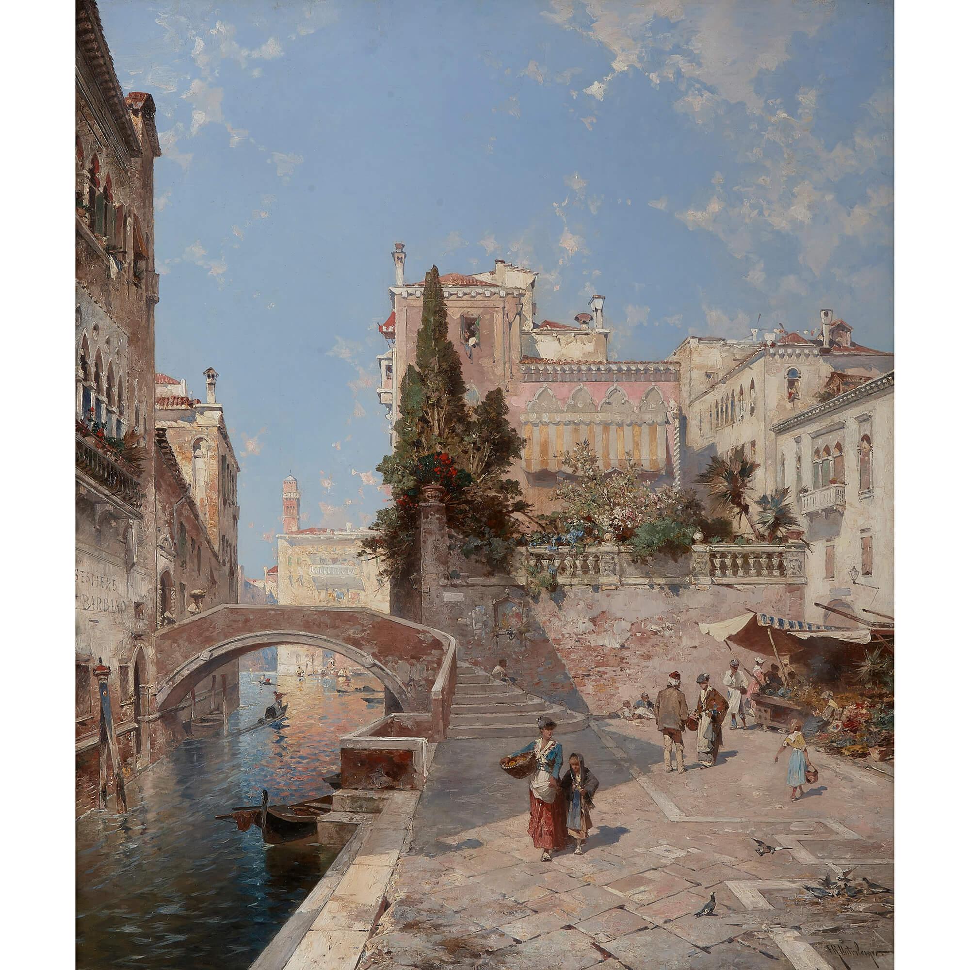A Venetian scene of the Palazzo Dario by F. R. Unterberger - Painting by Franz Richard Unterberger