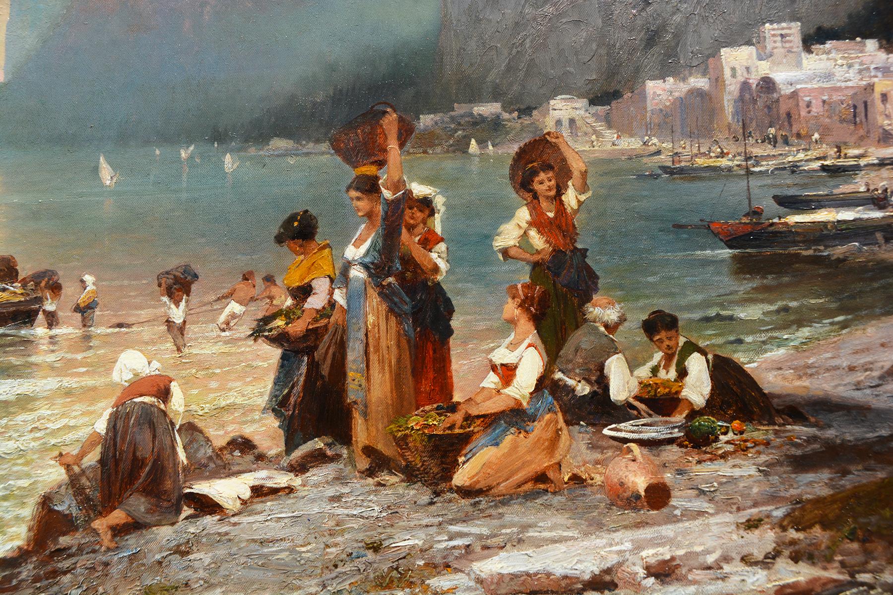 Italian coastal scene of Fishing village in Capri - Painting by Franz Richard Unterberger