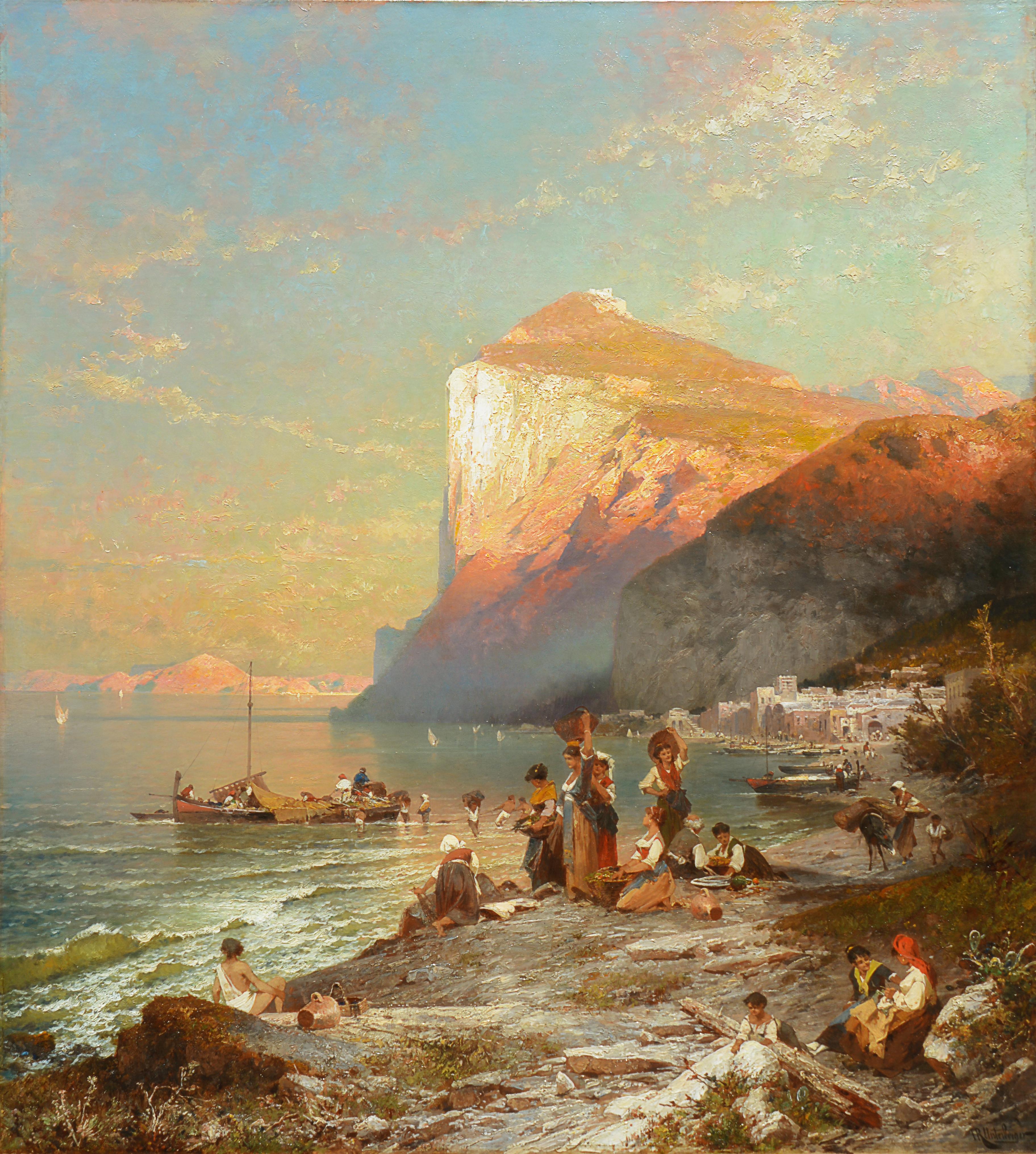 Franz Richard Unterberger Landscape Painting - Italian coastal scene of Fishing village in Capri