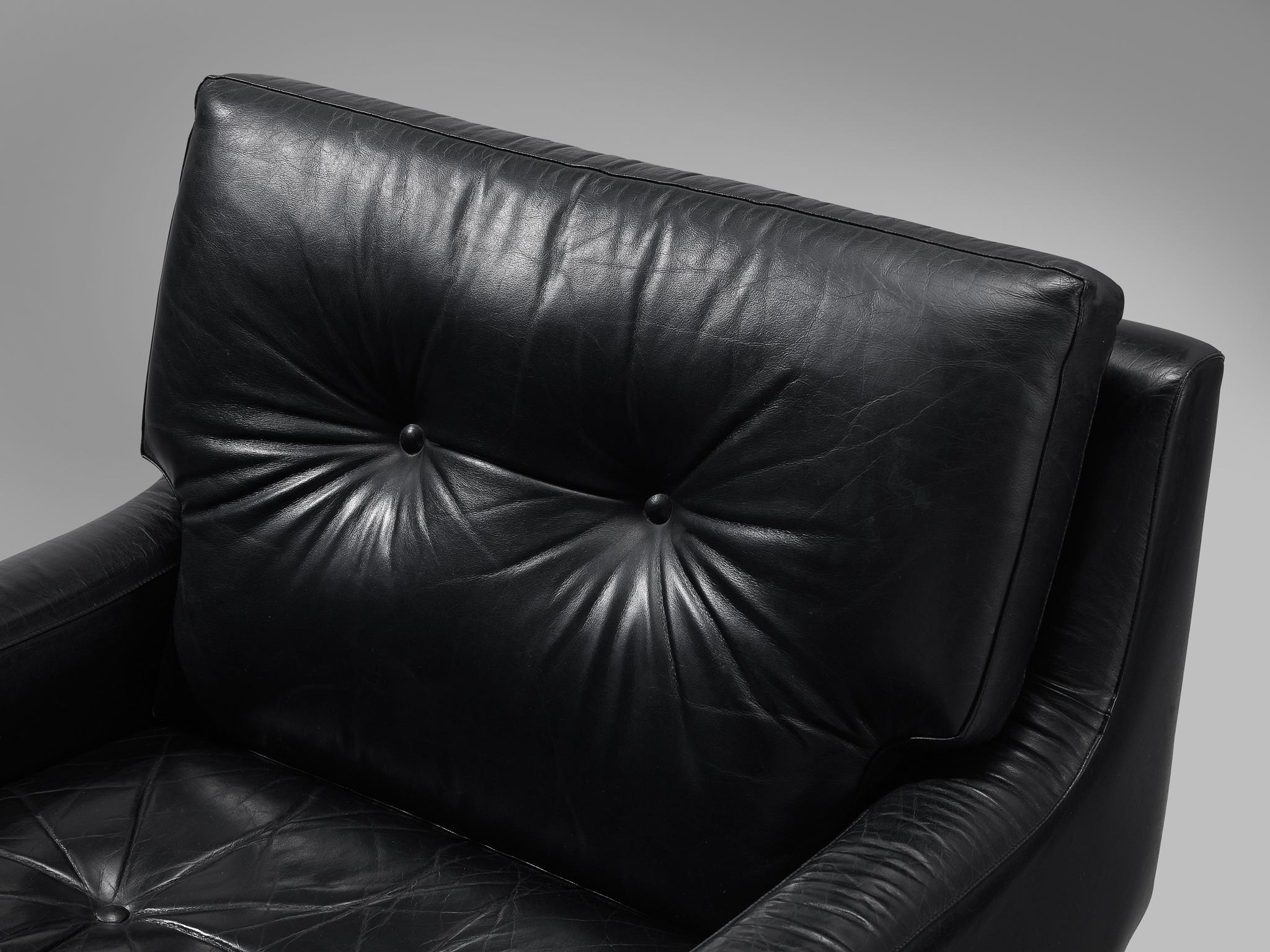 Mid-Century Modern Franz Sartori for Flexform Armchair in Black Leather  For Sale