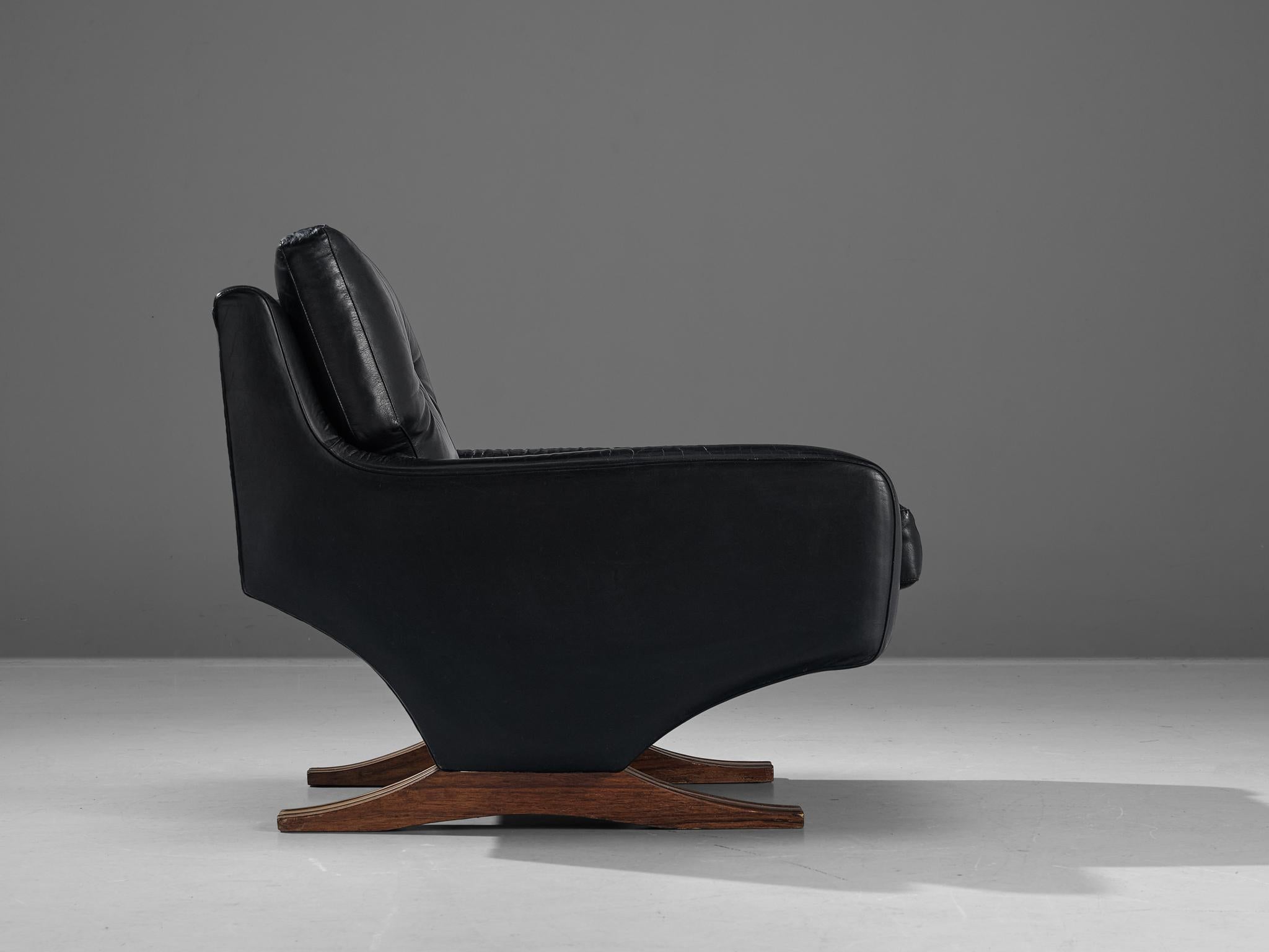 Mid-20th Century Franz Sartori for Flexform Armchair in Black Leather  For Sale
