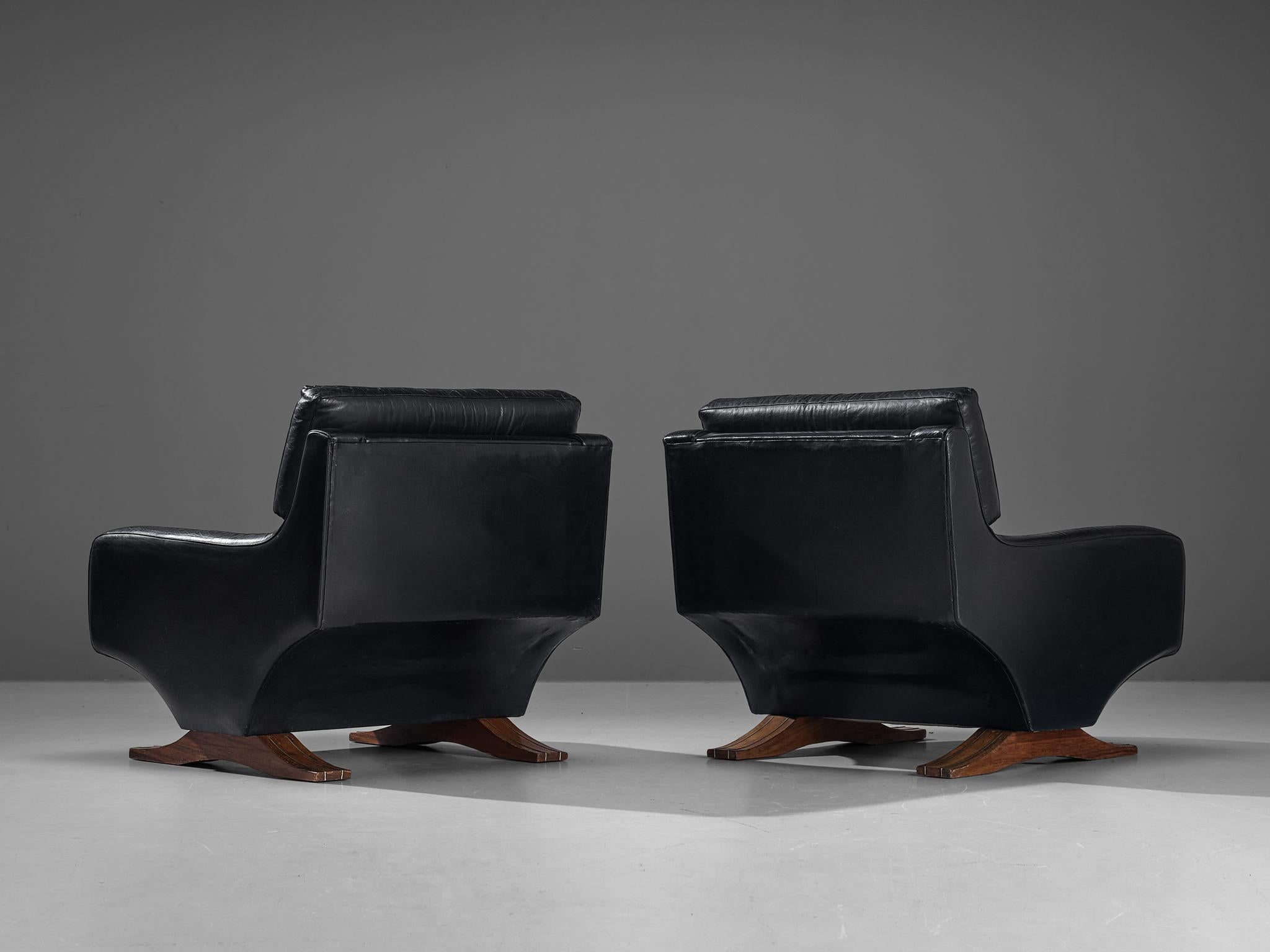 Mid-20th Century Franz Sartori for Flexform Pair of Armchairs in Black Leather