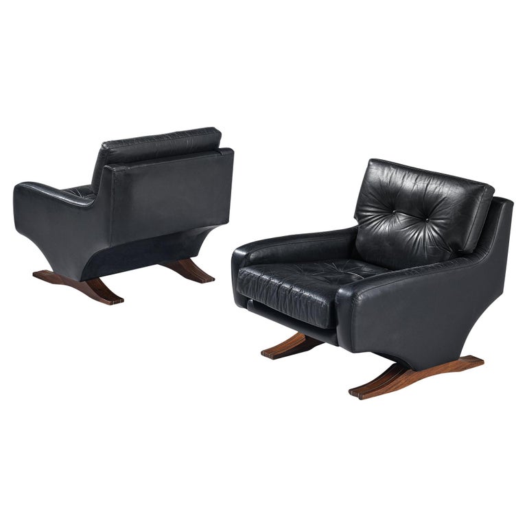 Franz Sartori for Flexform Pair of Armchairs in Black Leather For Sale
