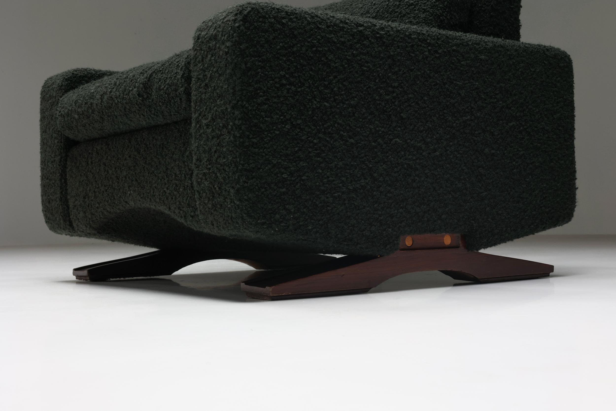 Franz Sartori for Flexform, Pair of Lounge Chairs in Dark Green Boucle, Italy 2