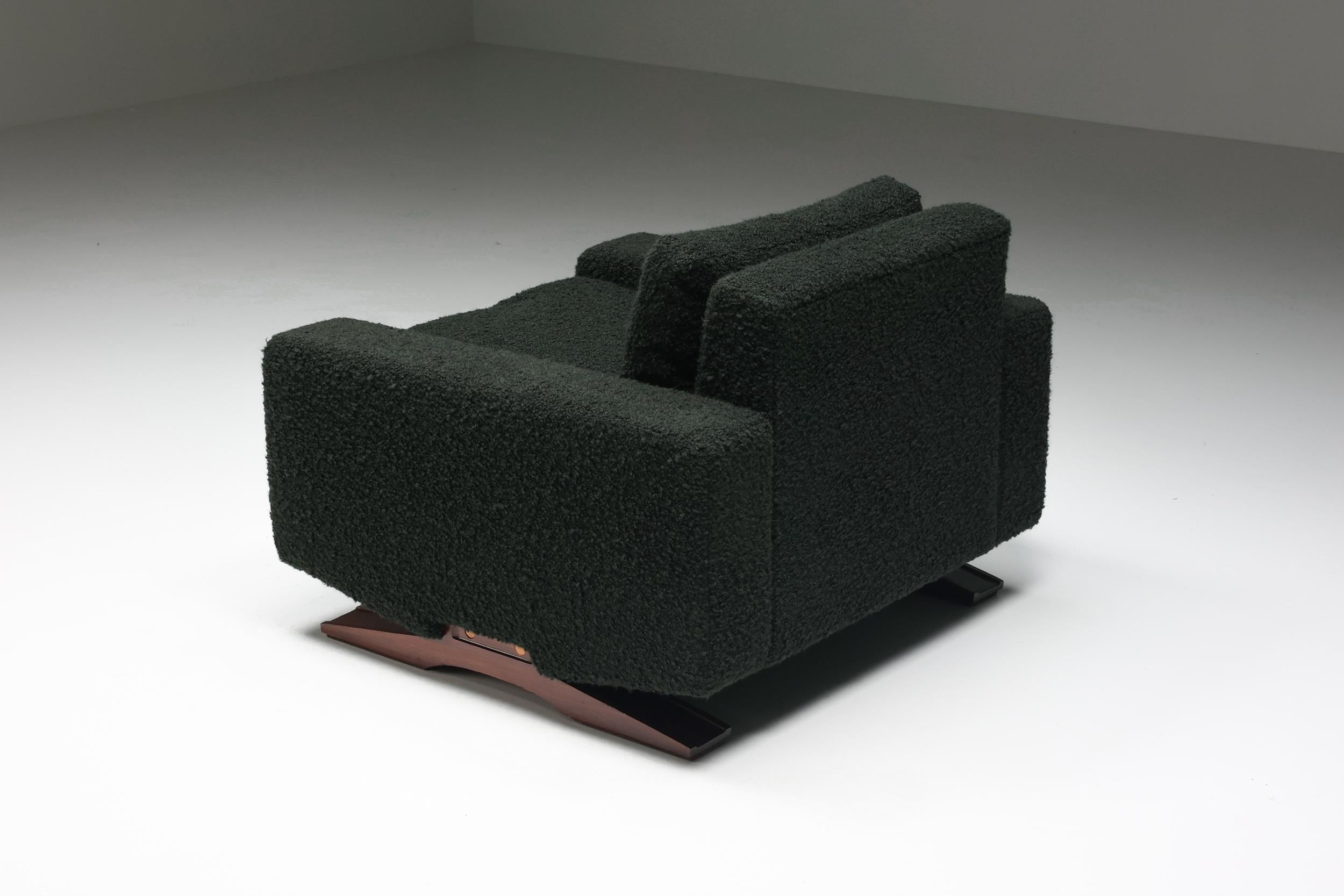 Italian Franz Sartori for Flexform, Pair of Lounge Chairs in Dark Green Boucle, Italy