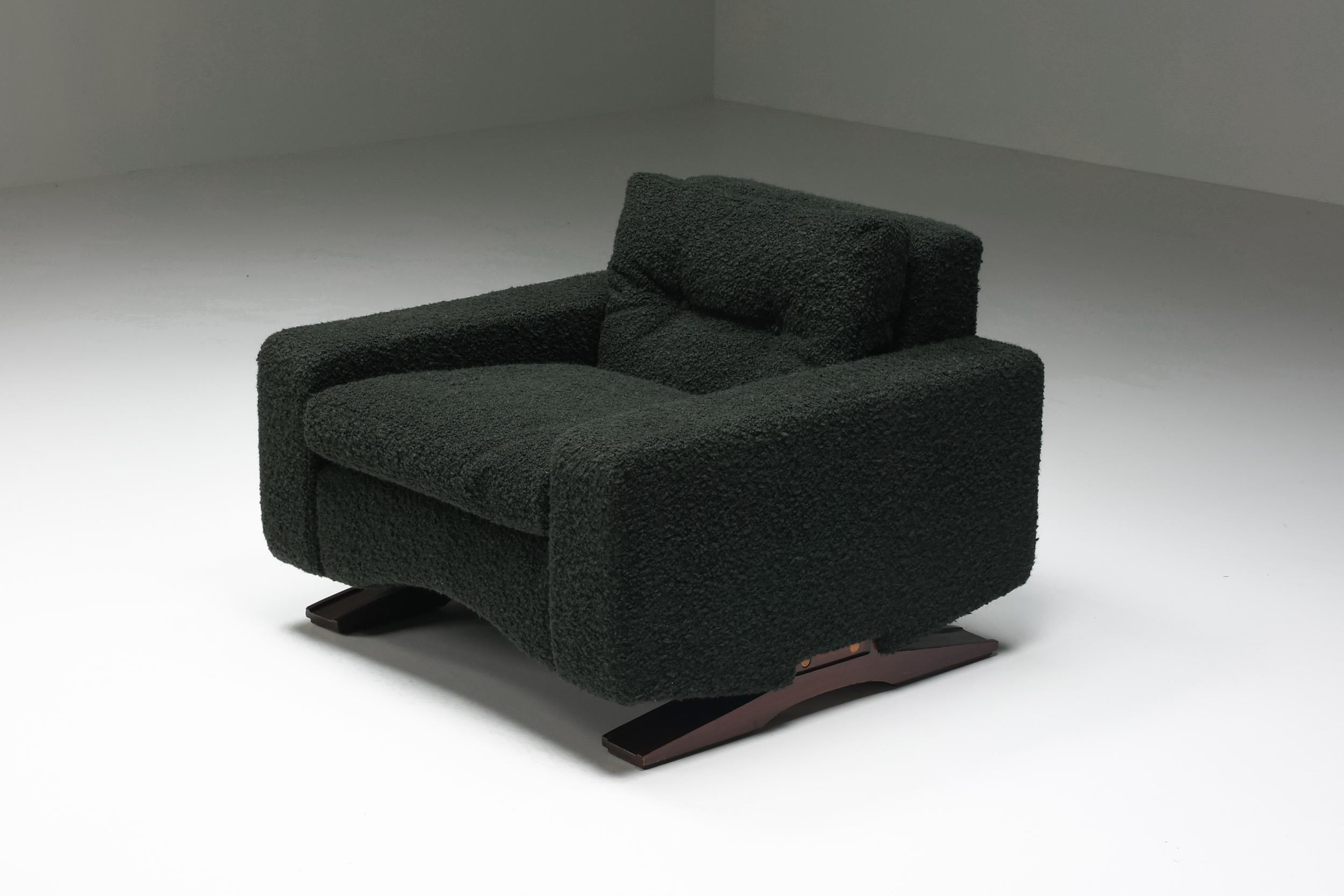 Mid-20th Century Franz Sartori for Flexform, Pair of Lounge Chairs in Dark Green Boucle, Italy
