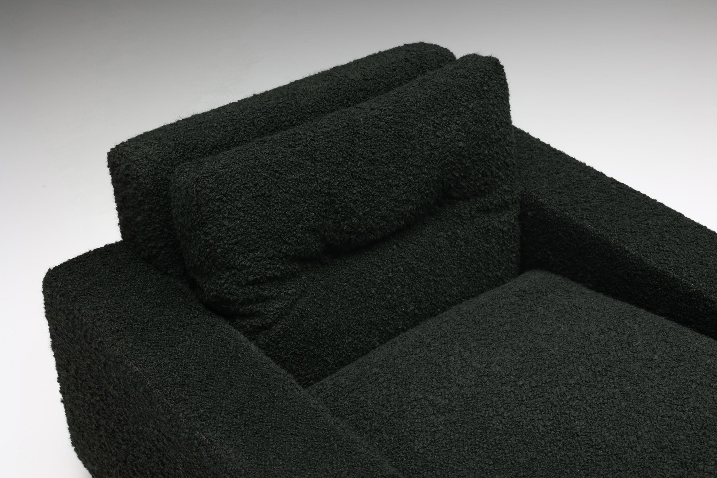 Bouclé Franz Sartori for Flexform, Pair of Lounge Chairs in Dark Green Boucle, Italy