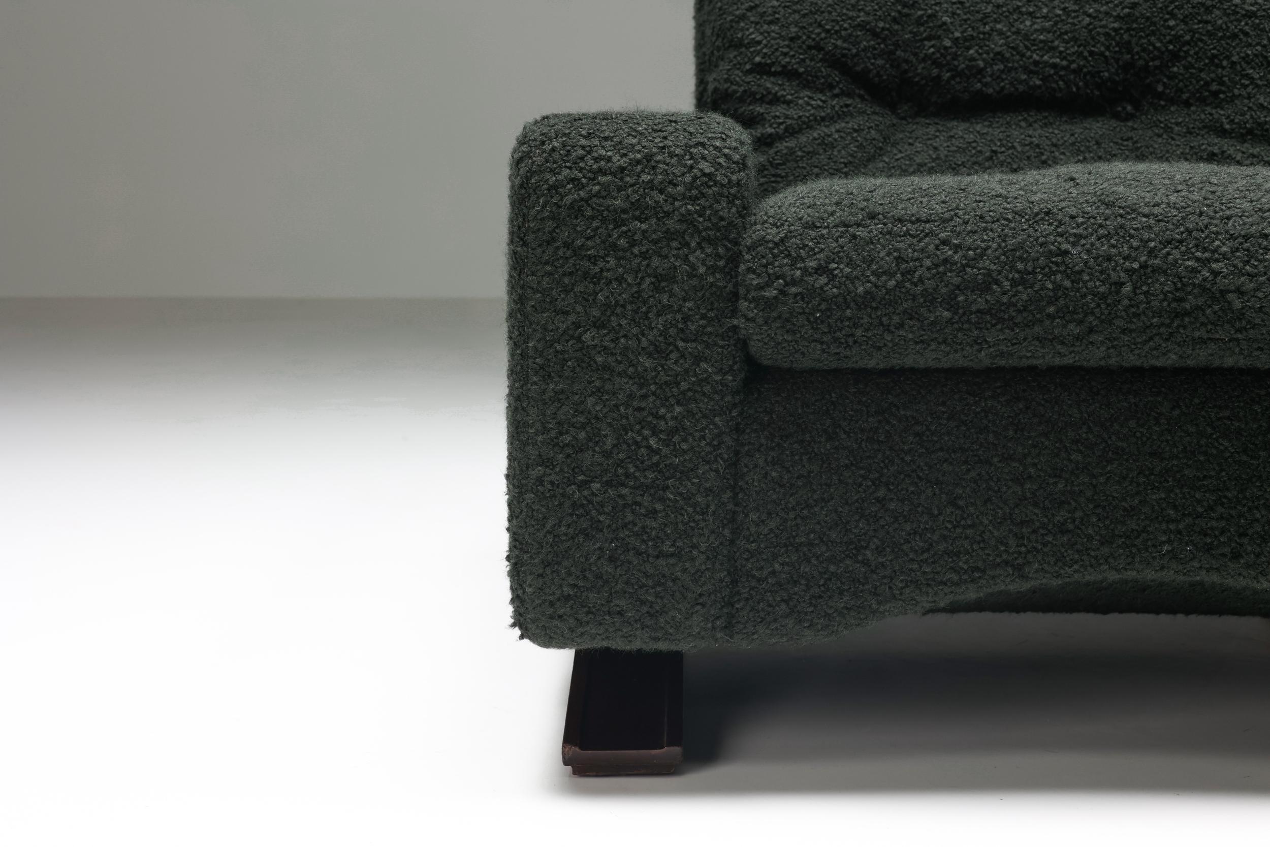 Franz Sartori for Flexform, Pair of Lounge Chairs in Dark Green Boucle, Italy 1