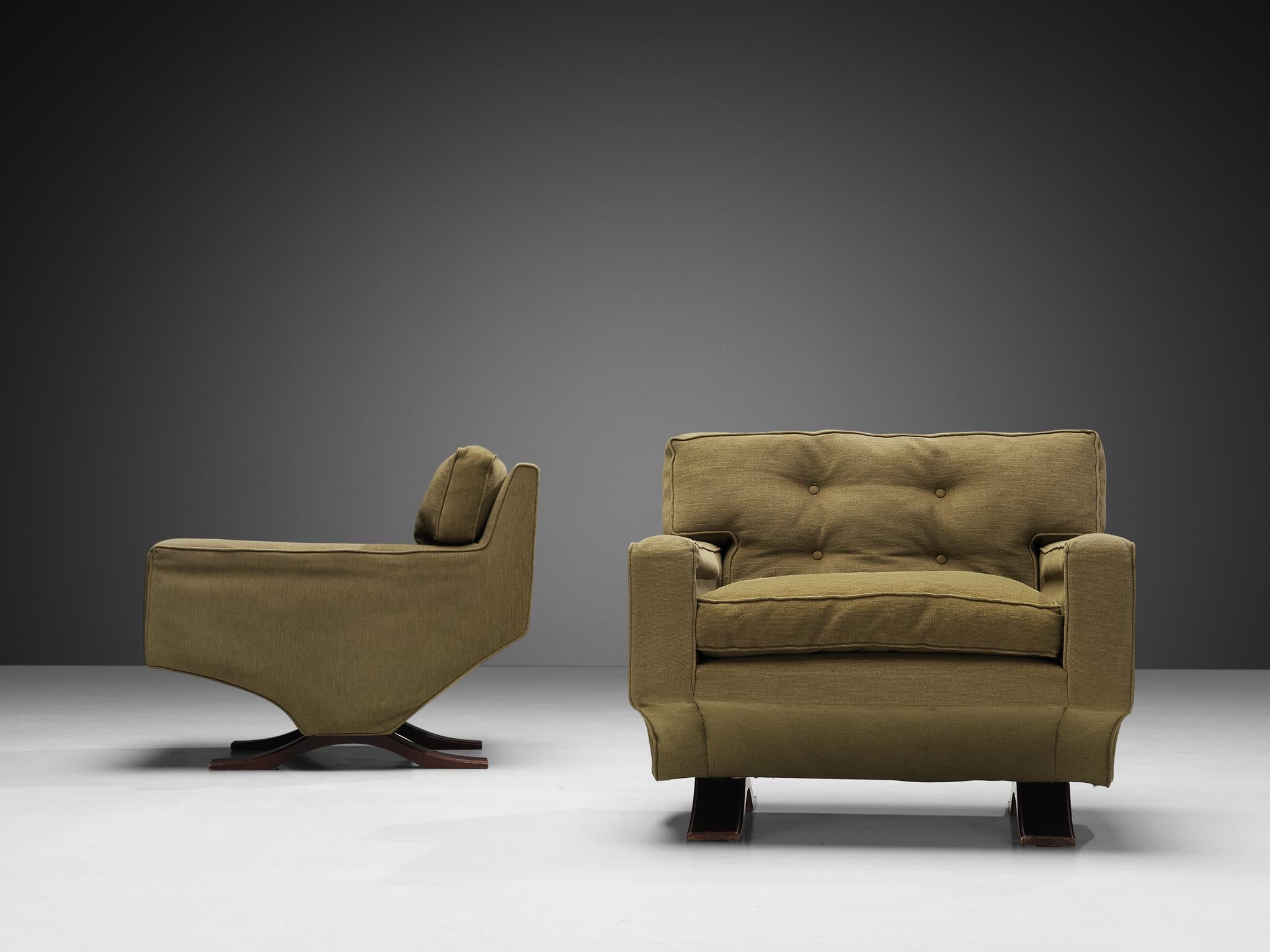 Franz Sartori for Flexform Pair of Lounge Chairs in Olive Green Upholstery In Good Condition In Waalwijk, NL