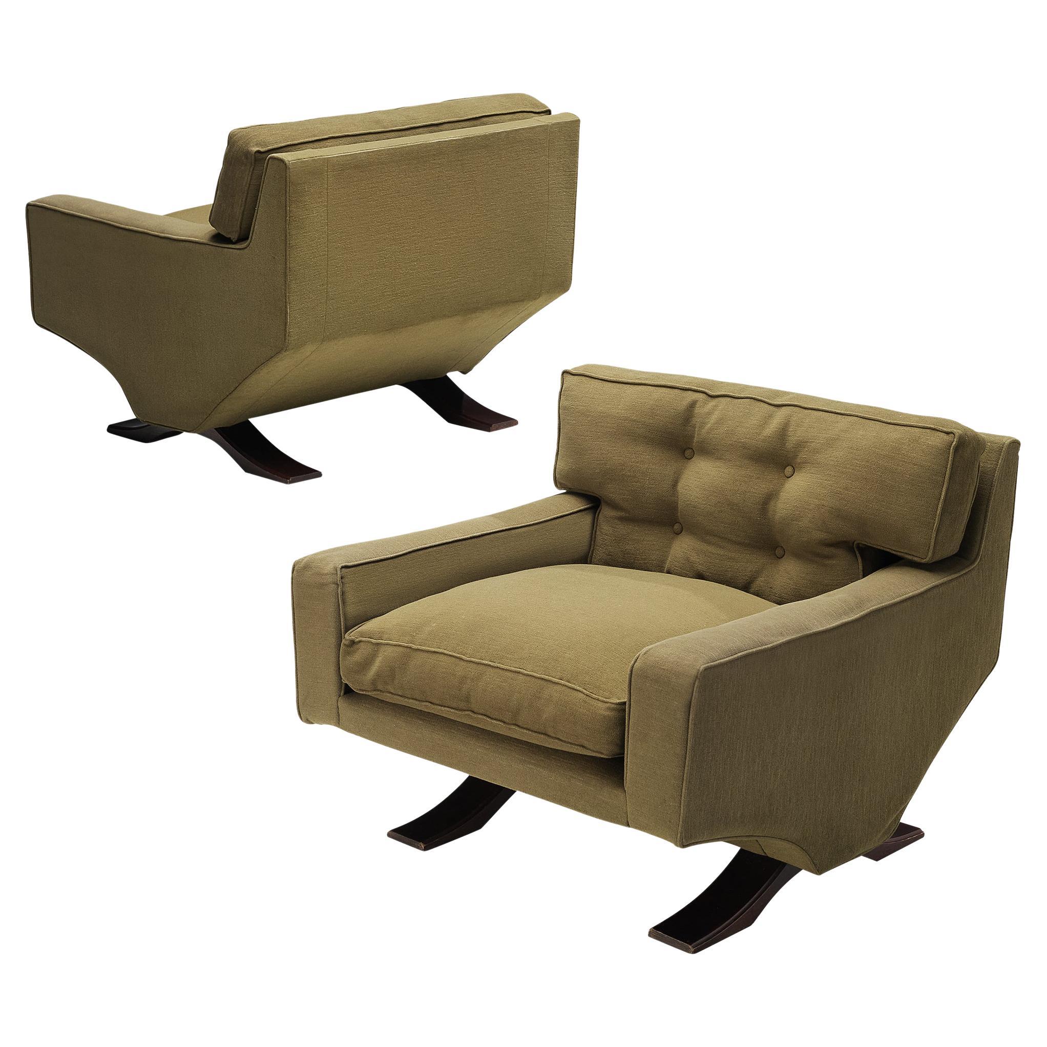 Franz Sartori for Flexform Pair of Lounge Chairs in Olive Green Upholstery