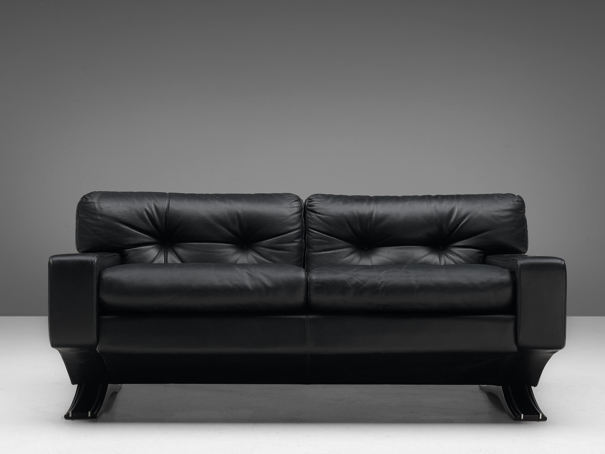 black leather sofa