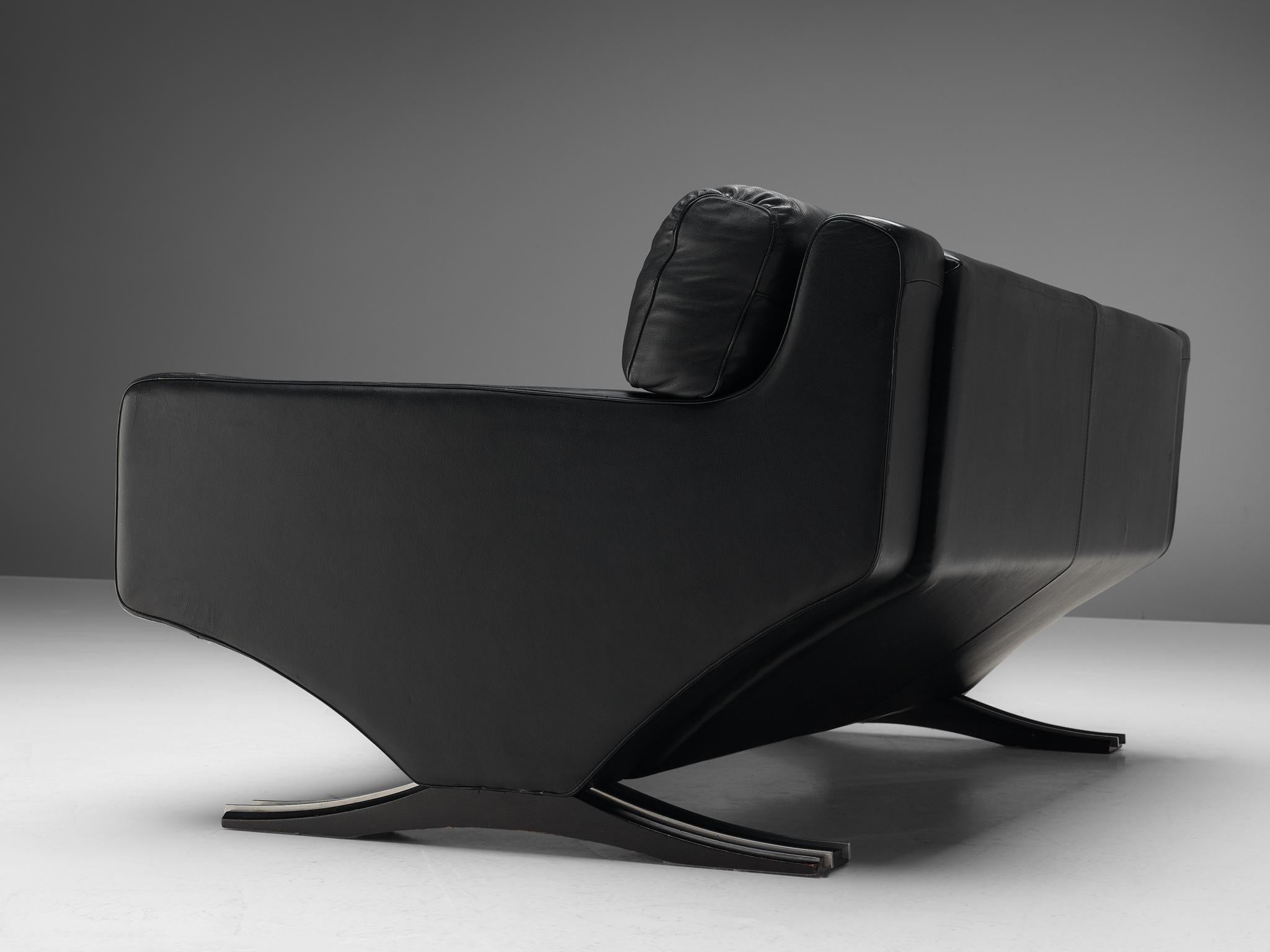 Mid-Century Modern Franz Sartori for Flexform Sofa in Black Leather For Sale