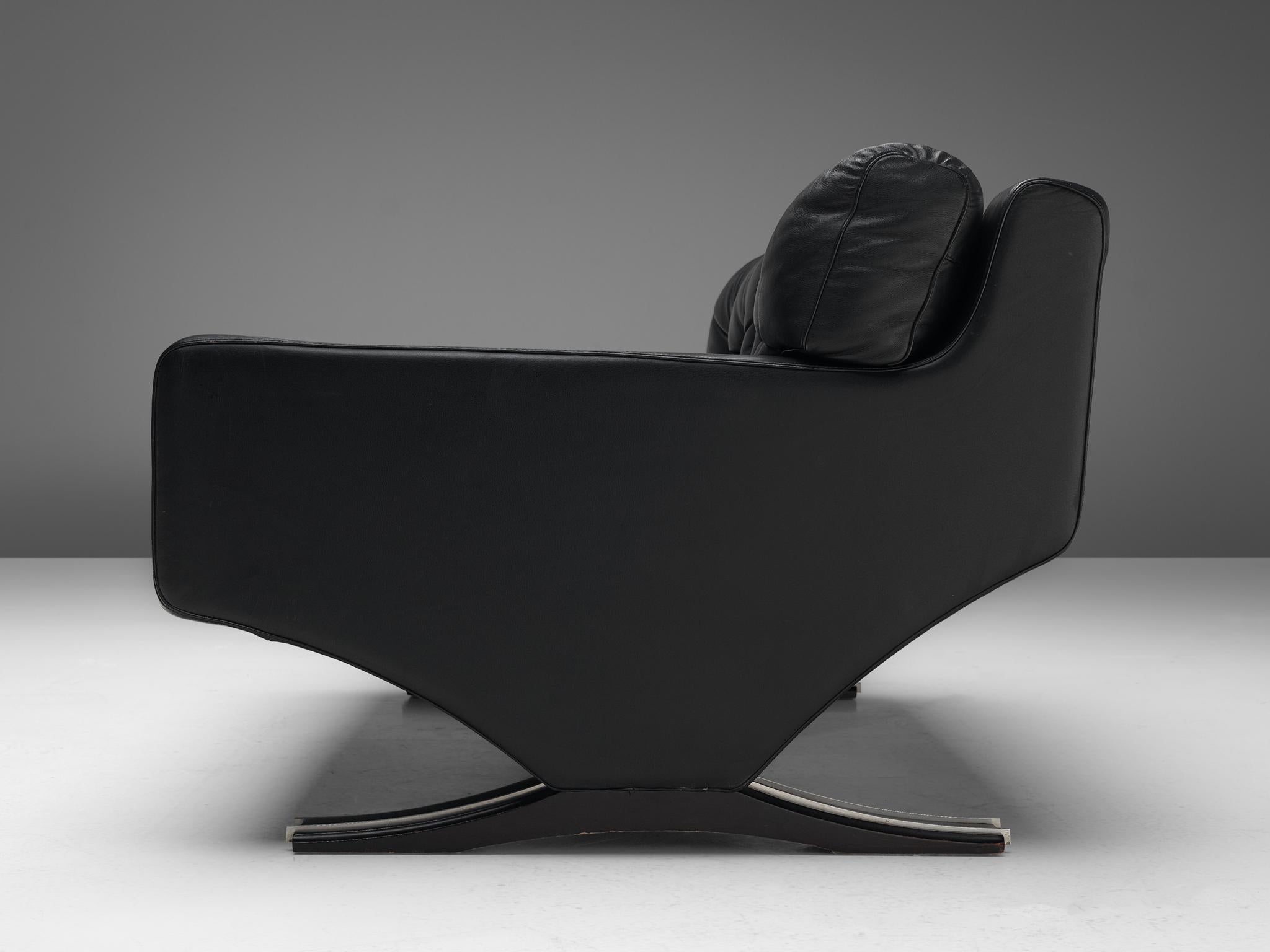 Mid-Century Modern Franz Sartori for Flexform Sofa in Black Leather
