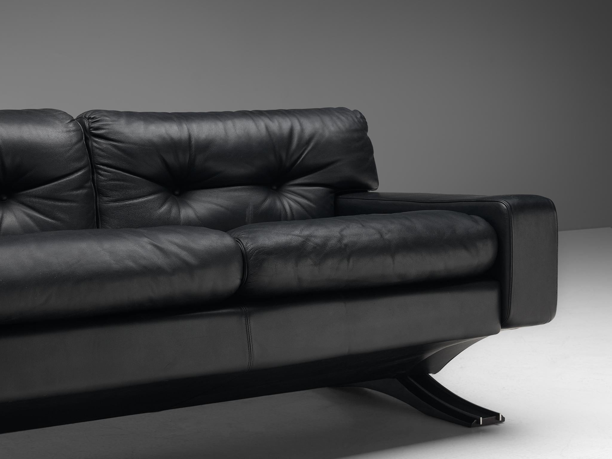 Franz Sartori for Flexform Sofa in Black Leather In Good Condition For Sale In Waalwijk, NL