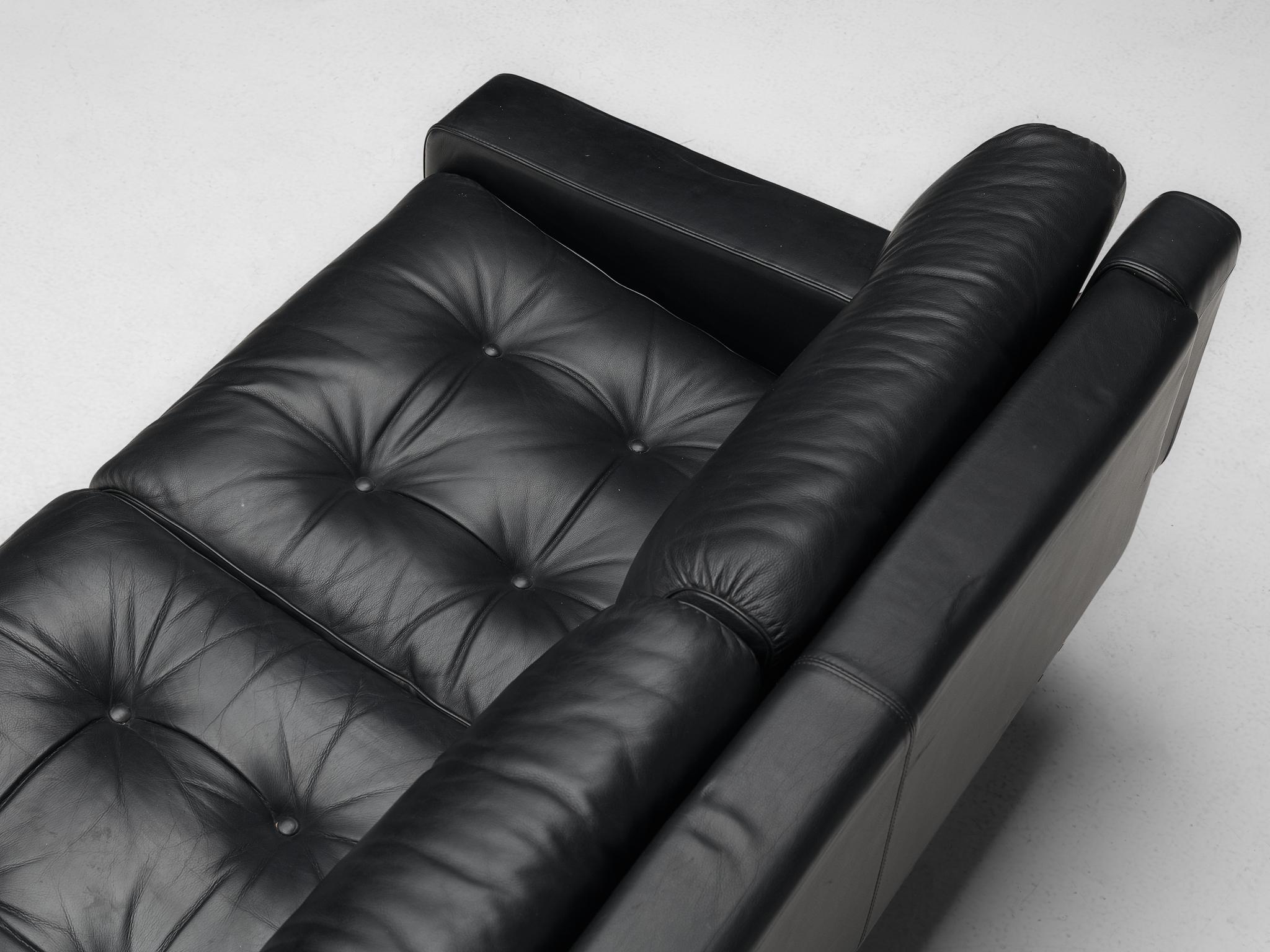 Cuir Franz Sartori pour Flexform Canapé en cuir noir en vente