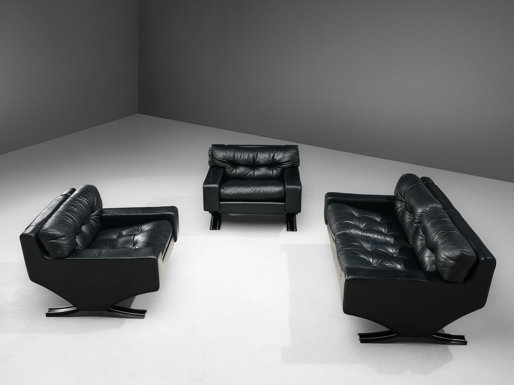 Franz Sartori Pair of Armchairs in Black Leather for Flexform 5