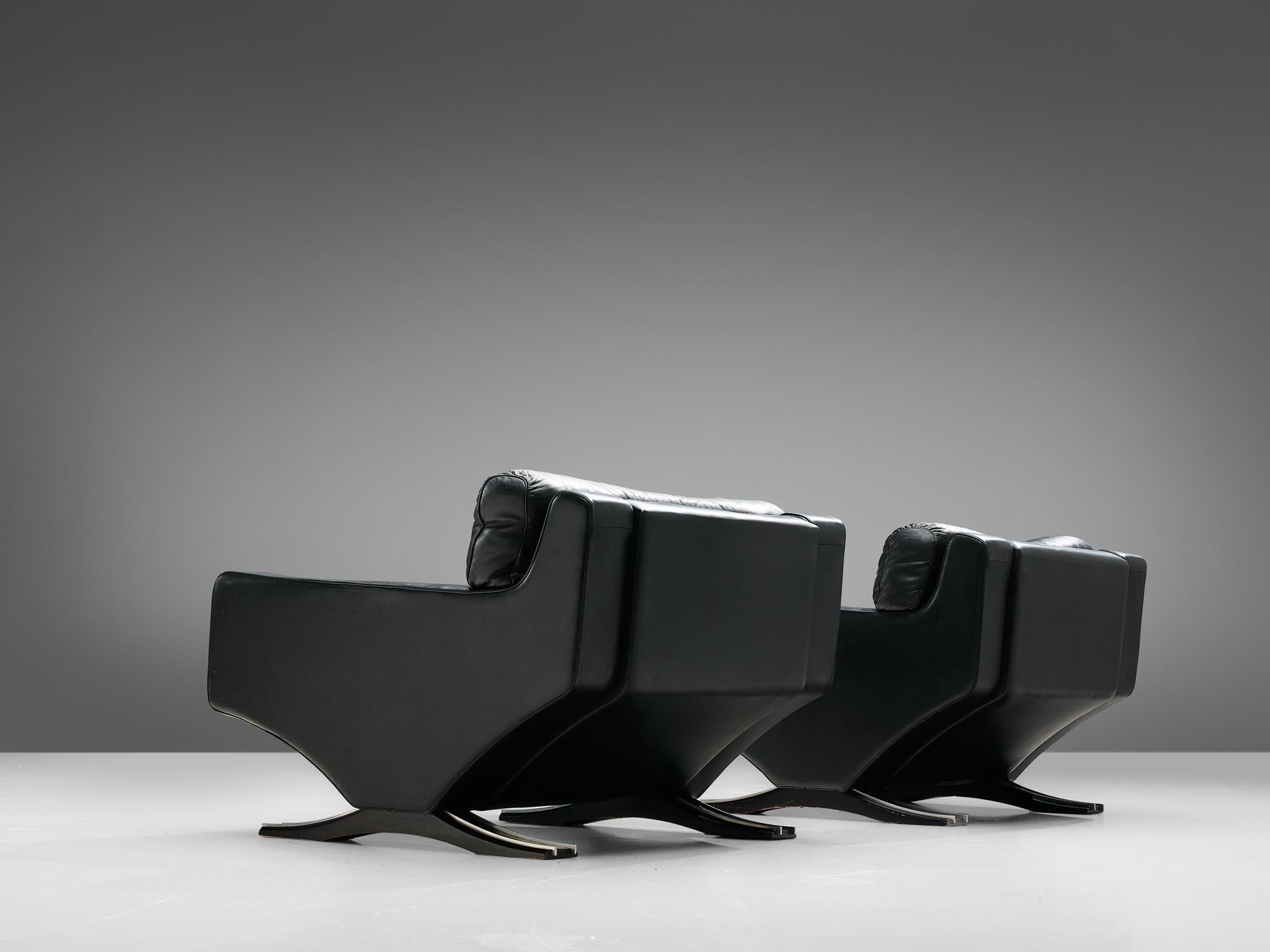 Italian Franz Sartori Pair of Armchairs in Black Leather for Flexform