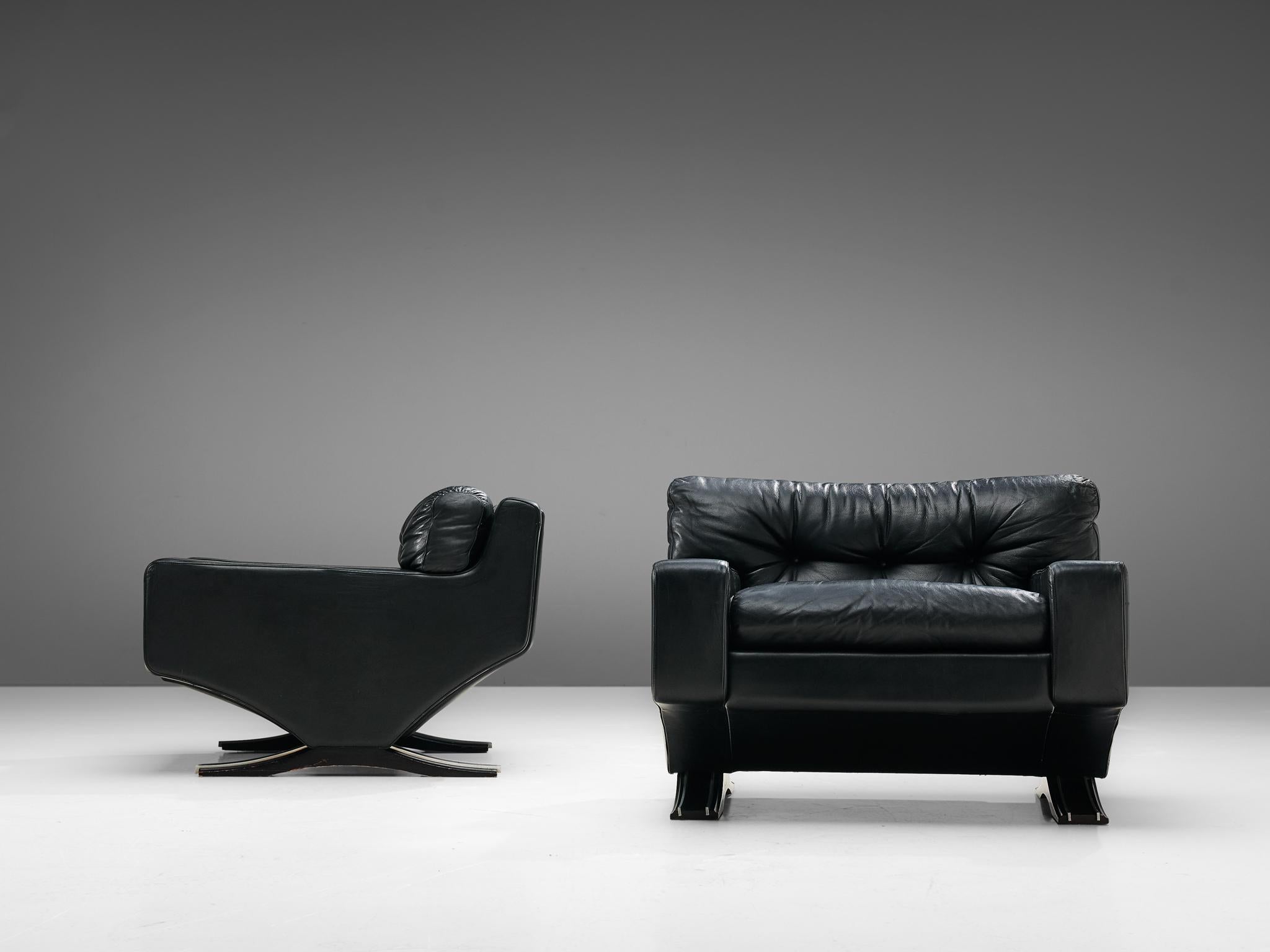 Franz Sartori Pair of Armchairs in Black Leather for Flexform In Good Condition In Waalwijk, NL