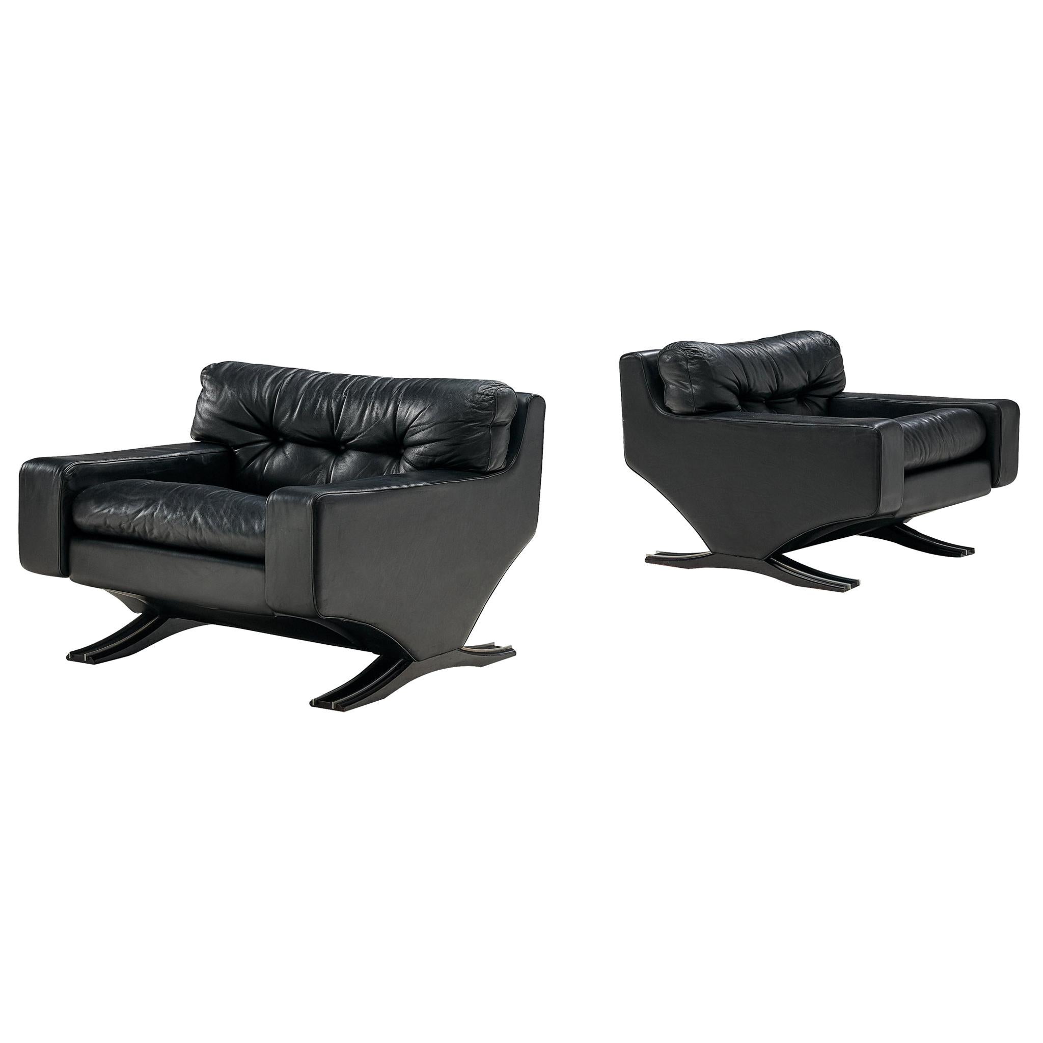 Franz Sartori Pair of Armchairs in Black Leather for Flexform