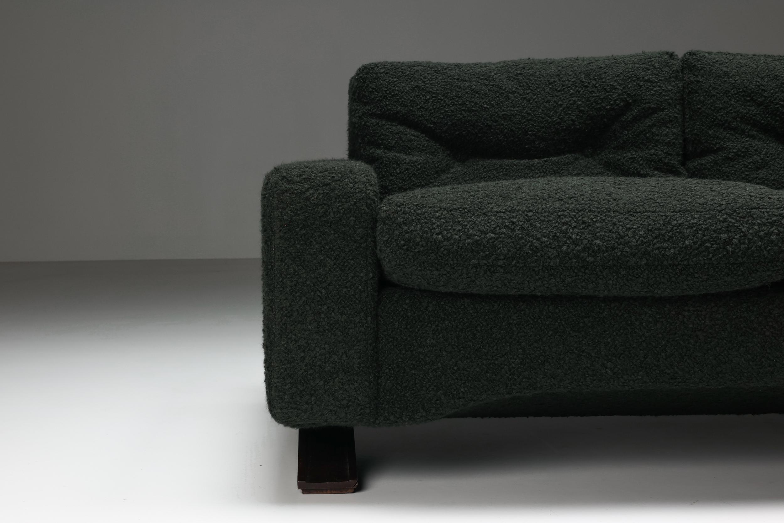 Italian Franz Sartori Three-Seater Sofa for Flexform in Dark Green Boucle, Italy