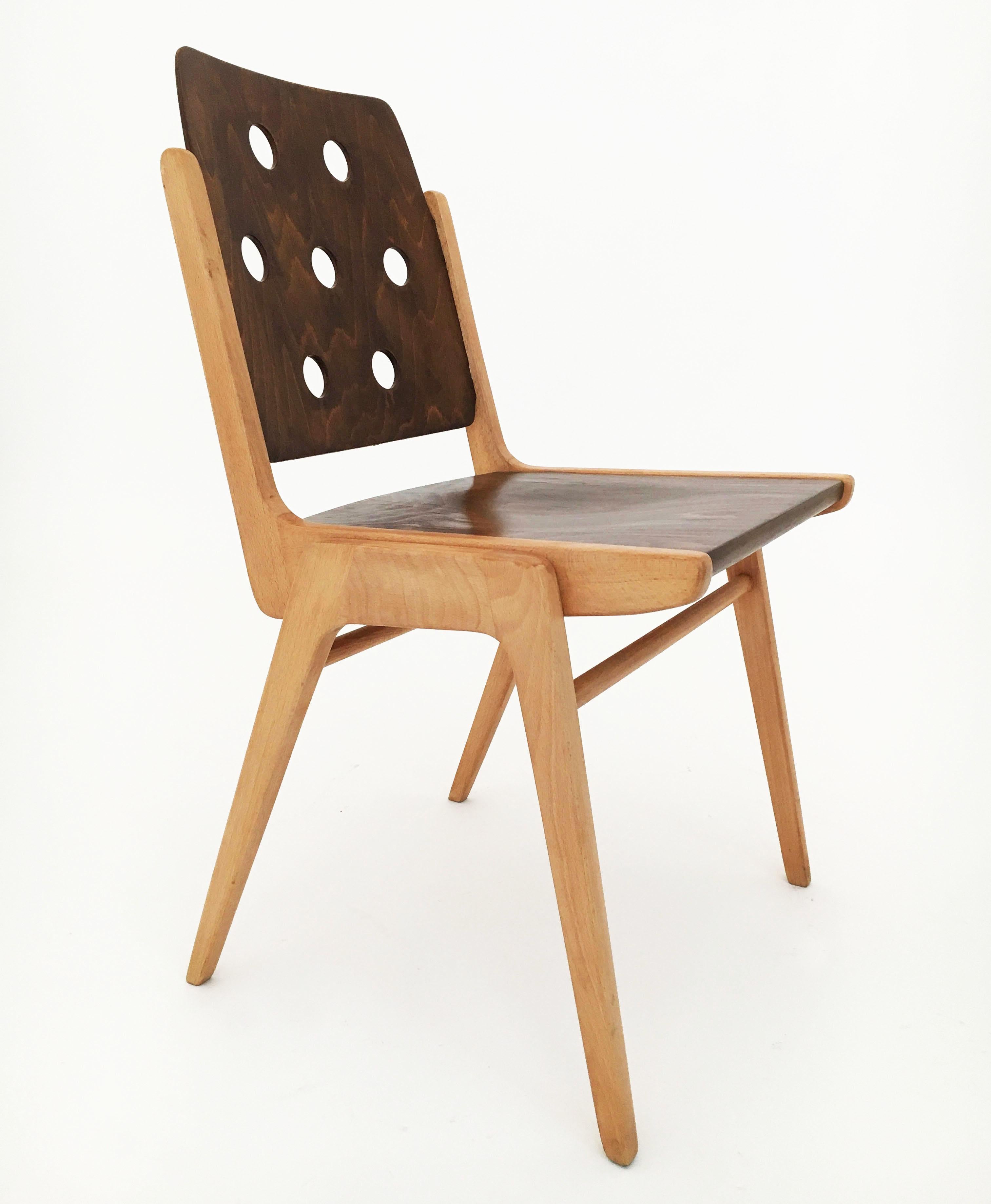 Stained Franz Schuster Stacking Chairs Model 'Maestro', Set of Six, Austria 1950s