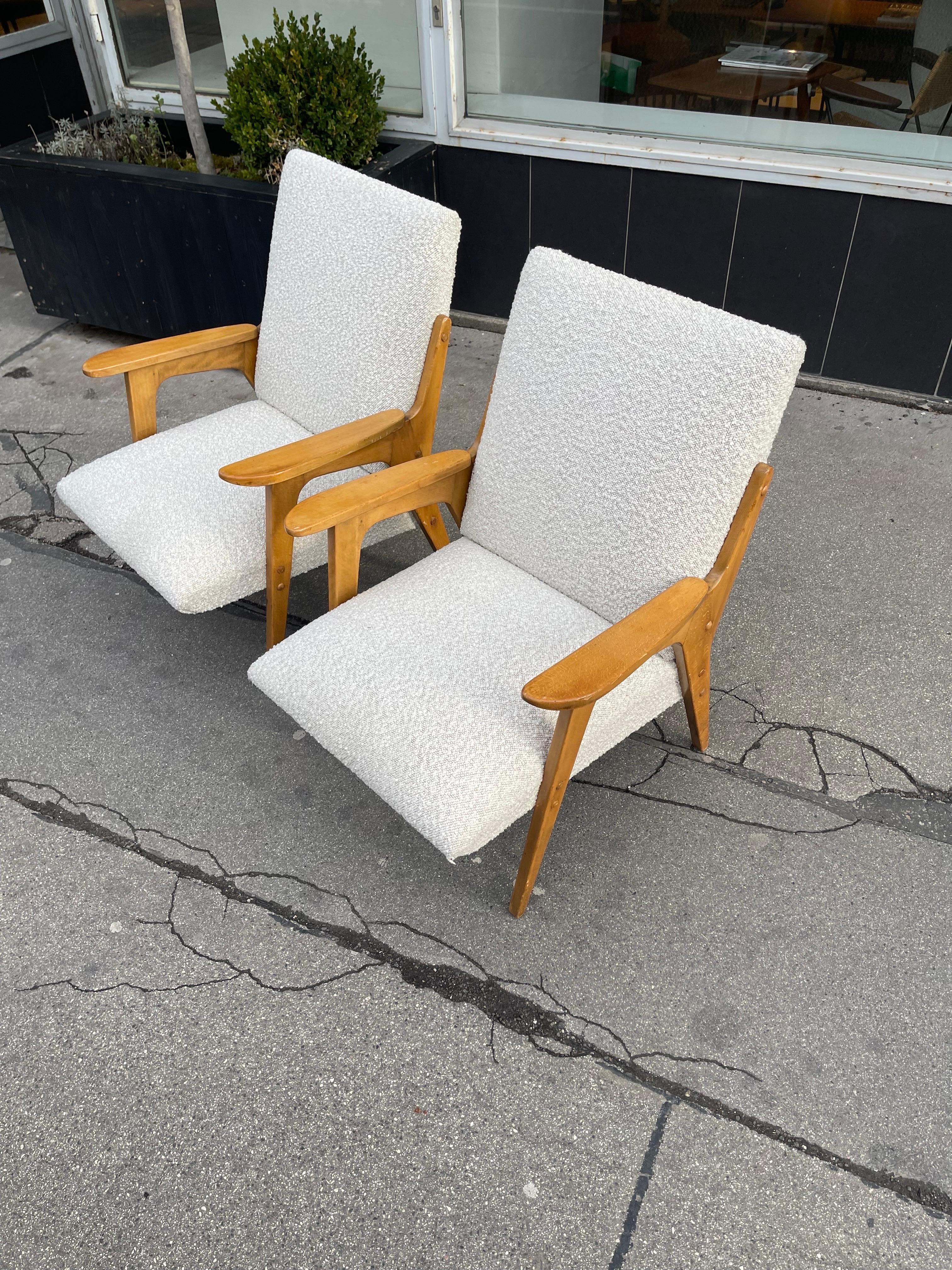 Mid-Century Modern Franz Schuster Lounge Arm Chairs Style of Gio Ponti, Austria, 1950s