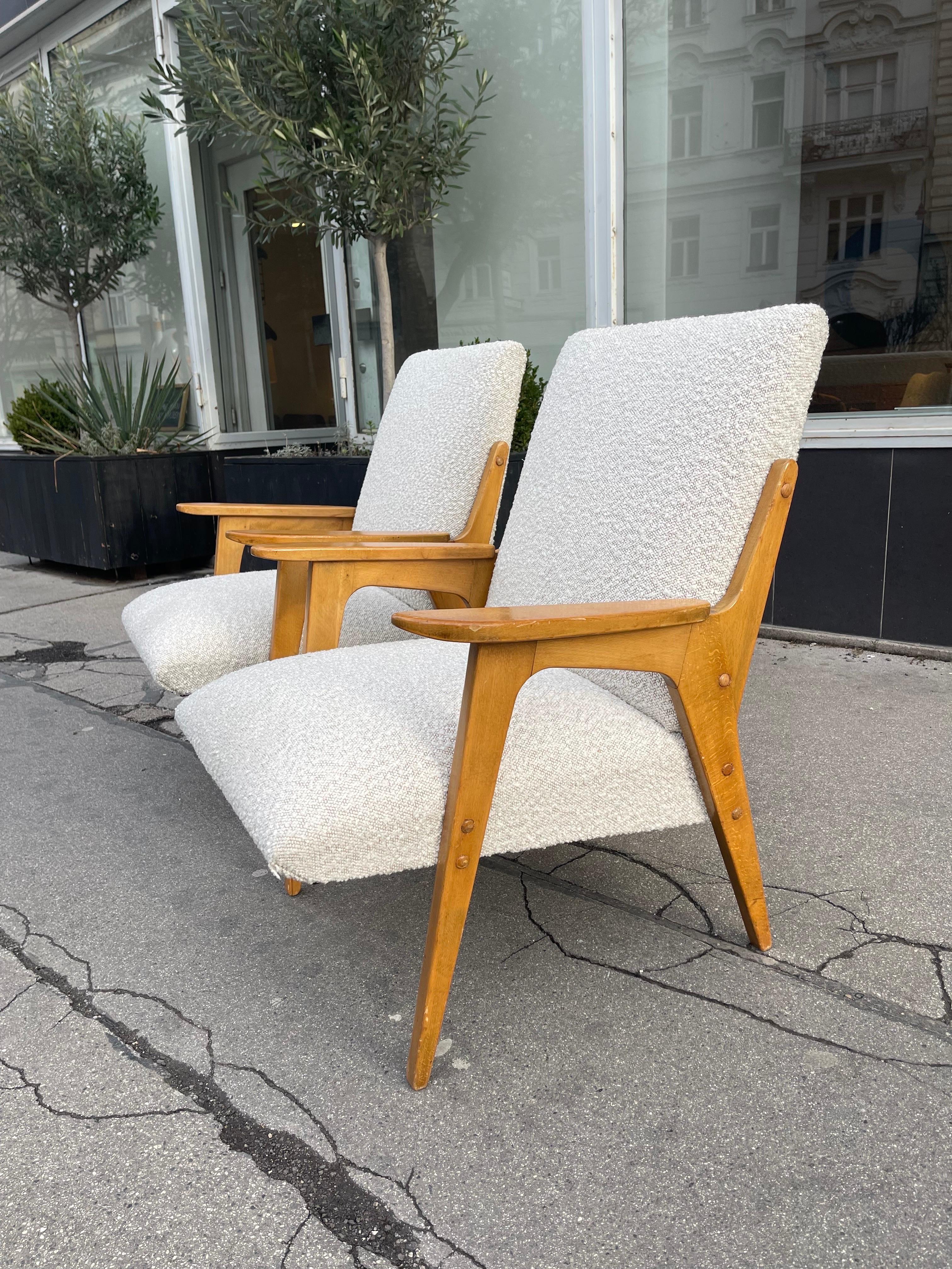 Fabric Franz Schuster Lounge Arm Chairs Style of Gio Ponti, Austria, 1950s